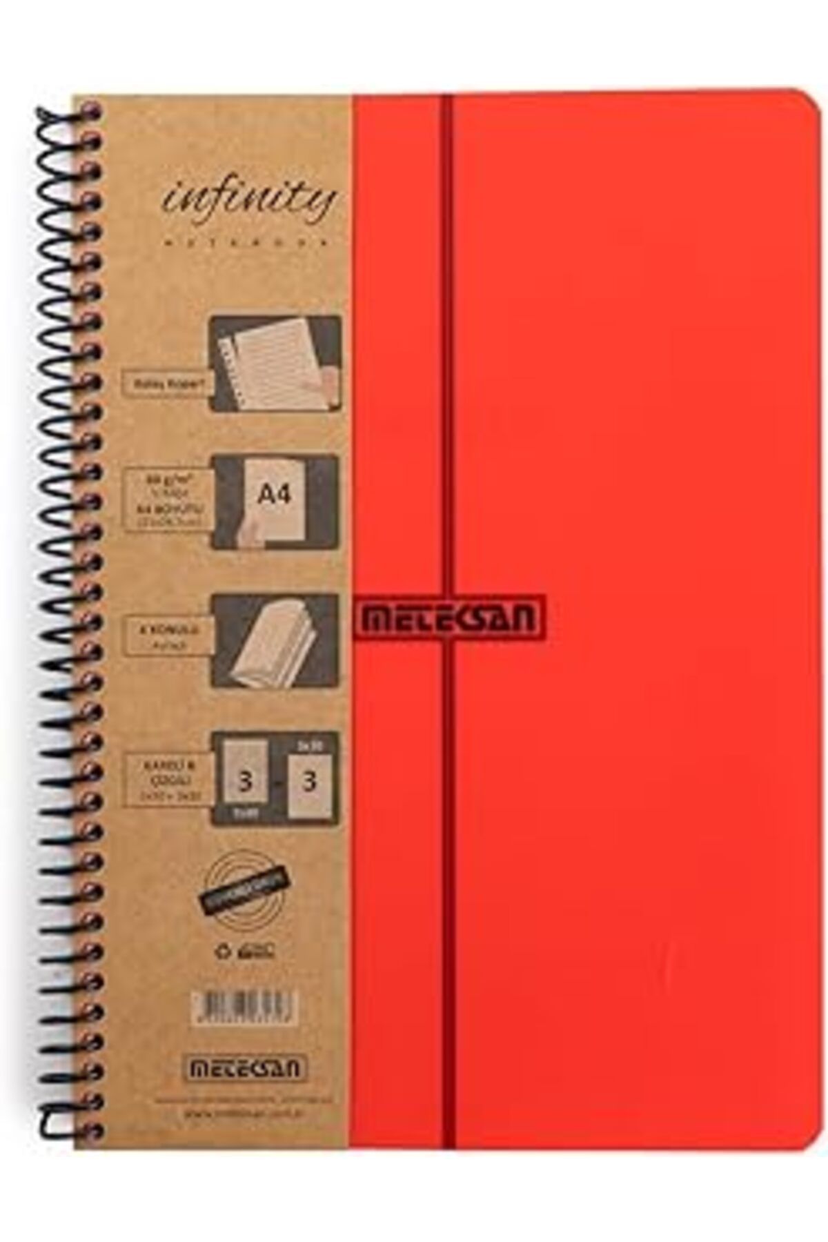 Pazarcan Meteksan Infinity Primary Serisi, A4, 6 Konulu (3 Kareli, 3 Çizgili) 180 Yaprak Pp Kapaklı Spiralli