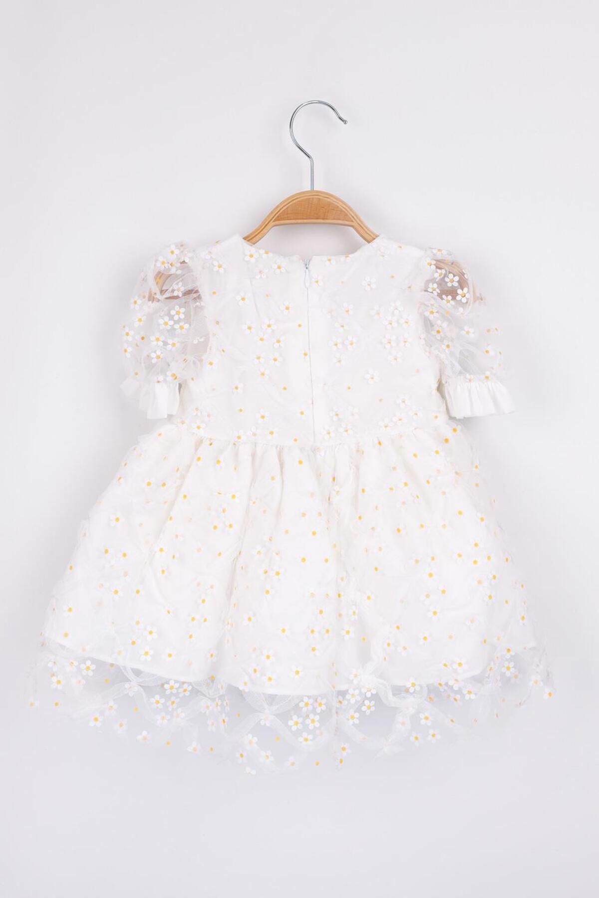 Le Mabelle-Rochie albă pentru fetiță Daisy Tulle cu mânecă scurtă - Hillary 4