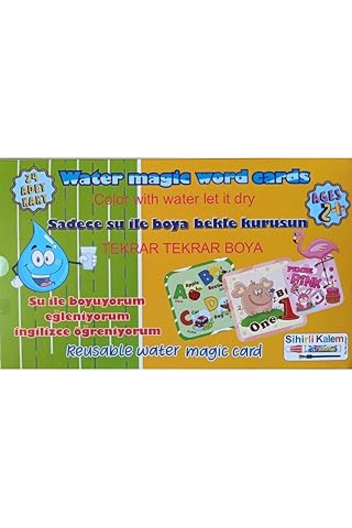 NETWORK ART Water Magic Word Cards Sihirli Sulu Boyama Kalemli 24 Adet Kartlı Ingilizce Öğreniyorum Seti