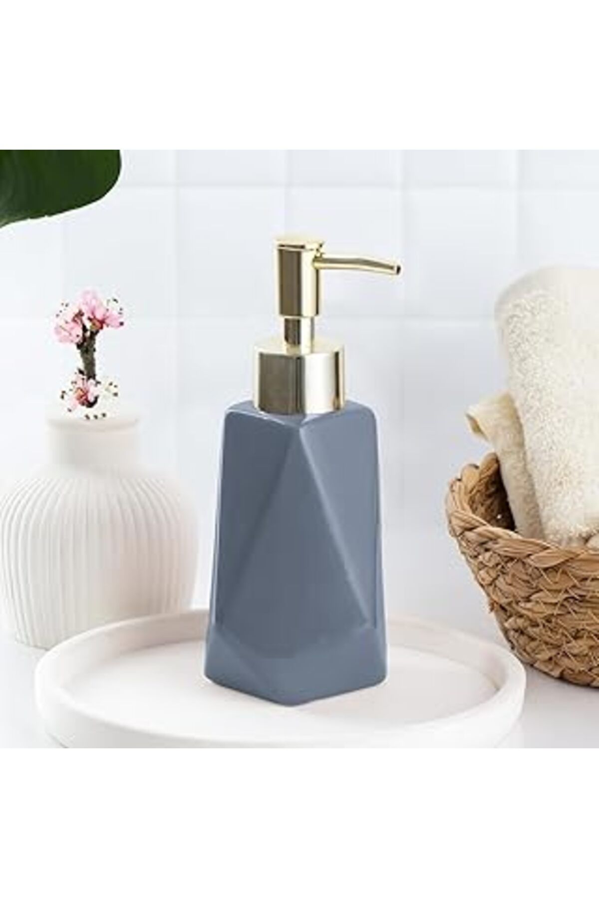 Mu Art Porsima 3203 Seramik Sıvı Sabunluk - Tezgah Üstü Banyo Mutfak Lavabo Sabunluğu - 250 Cc Antrasit
