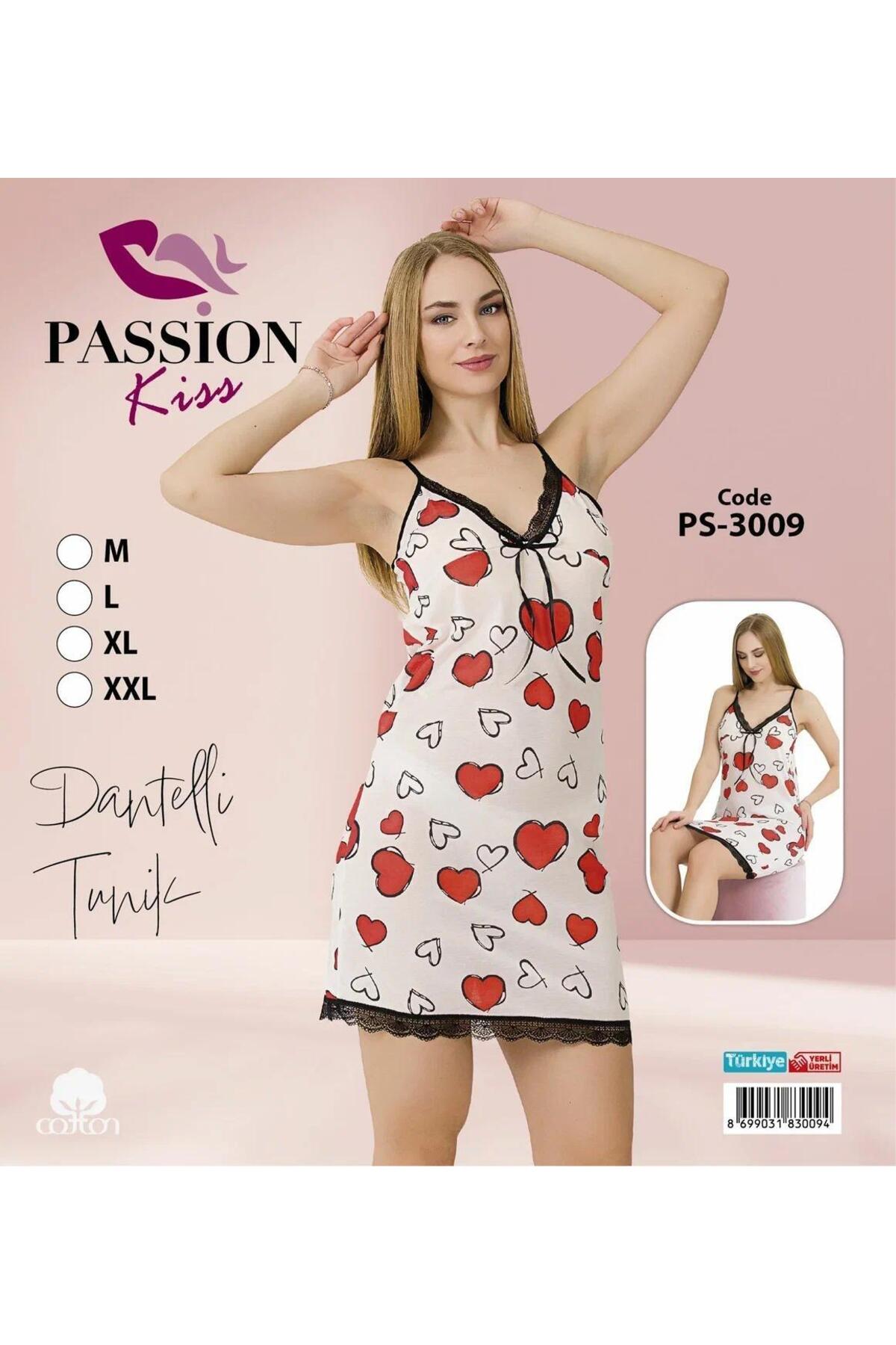 PASSİON KİSS Kalp Baskılı Dantelli Gecelik