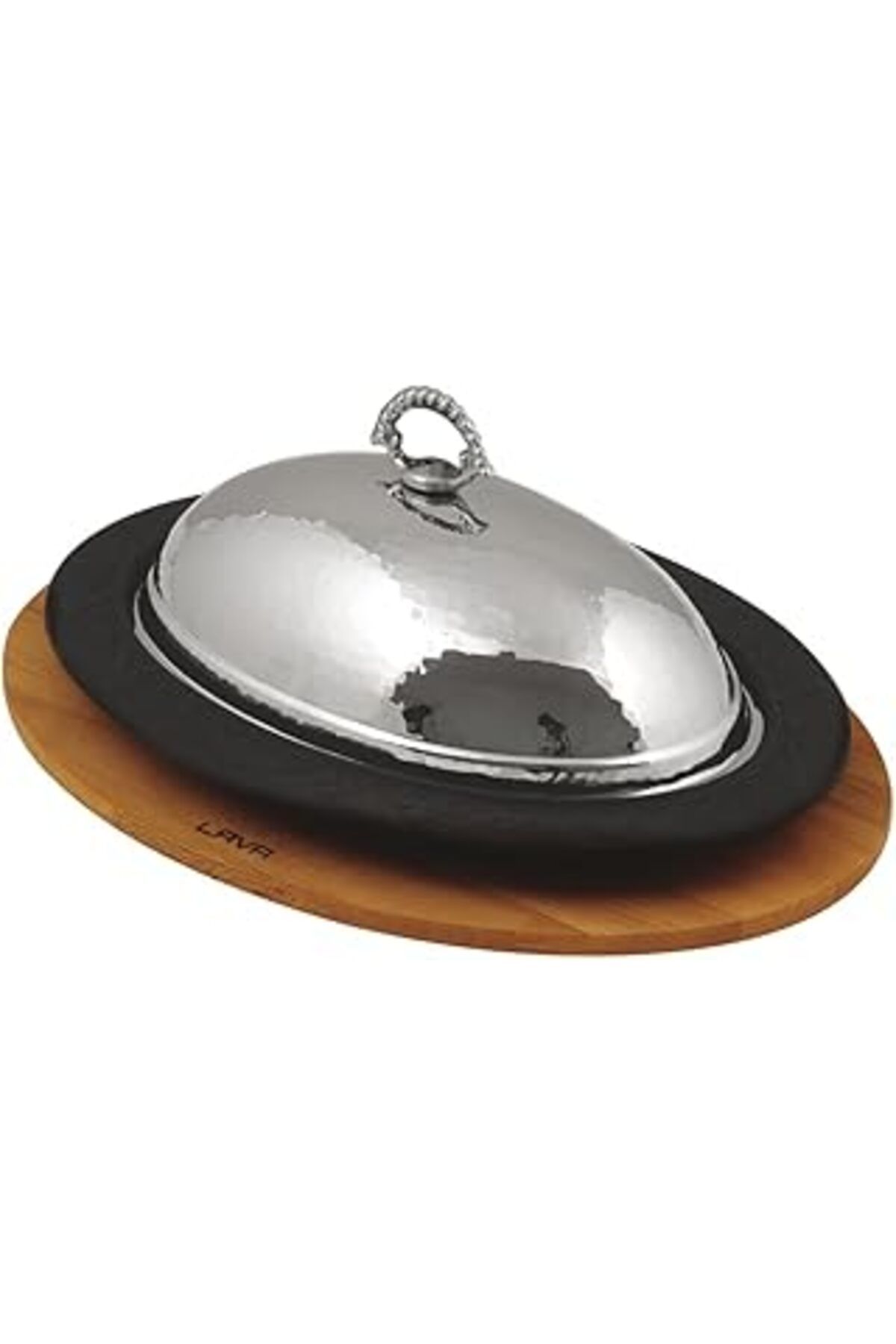 karadağsb Lava, Oval Servis Tepsisi, Dökme Demirden, Kapaklı Ve Ahşap Kaplamalı, 32 X 23 Cm