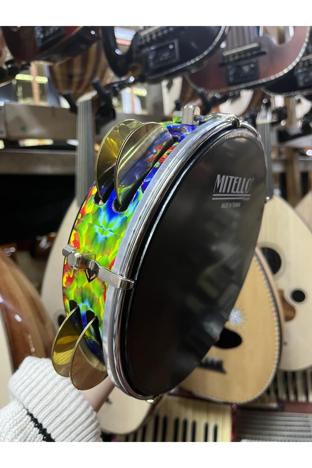 Rhytym Percussion ÇOK RENKLİ ZİLLİ TEF - SİYAH MİTELLO FİLMLİ