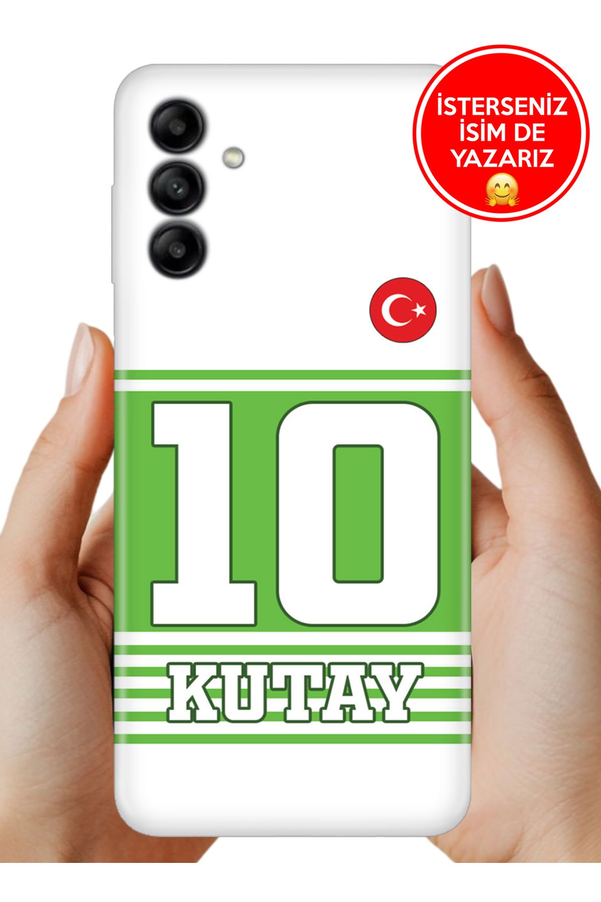Cekuonline Galaxy A14 (SM-A145F) Kılıf Kişiye Özel İsim Yazılı Forma Tasarım Silikon Yatay Çizgili