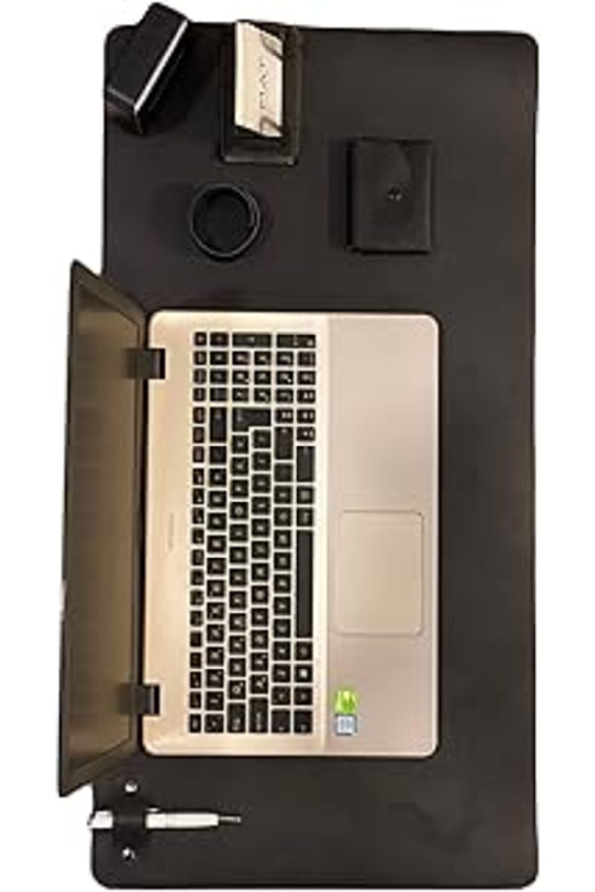 Mu Art Ahşap Matderi Masa Matı Mousepad Siyah Hakiki Deri Laptop Altlığı 35x75 Cm