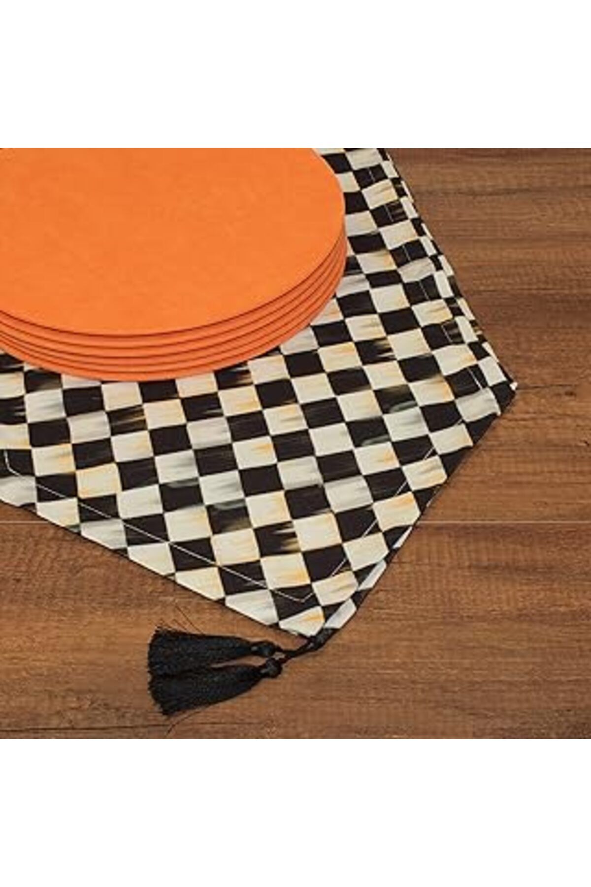 TBSProjects Küçük Siyah Beyaz Kare Desenli Dijital Baskılı Runner Amerikan Servis 40X150 Cm