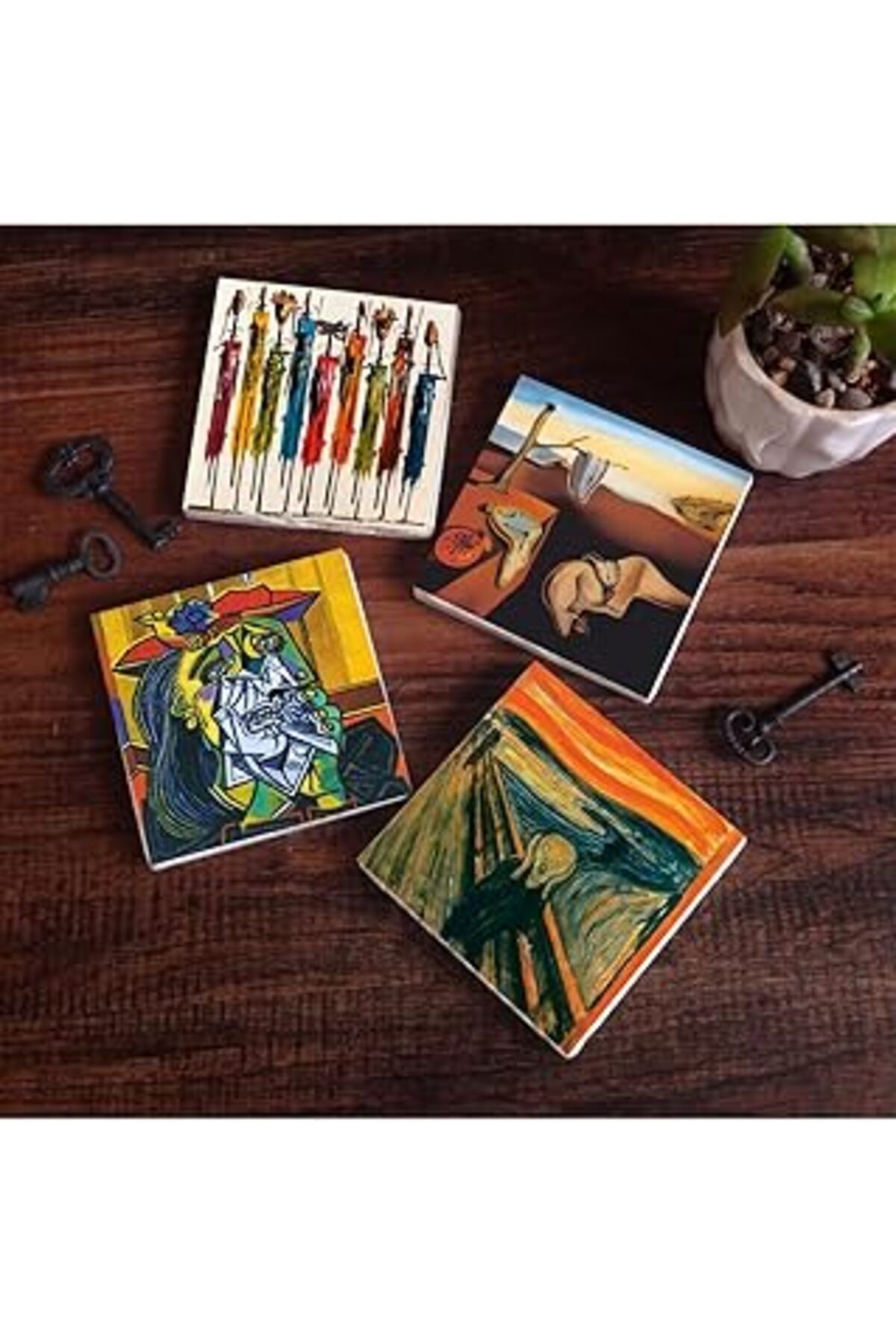 Pazarcan Pinecone Salvador Dalí Belleğin Azmi, Picasso Ağlayan Kadın, Çığlık, Yerli Kadınlar Taş Bardak Altl