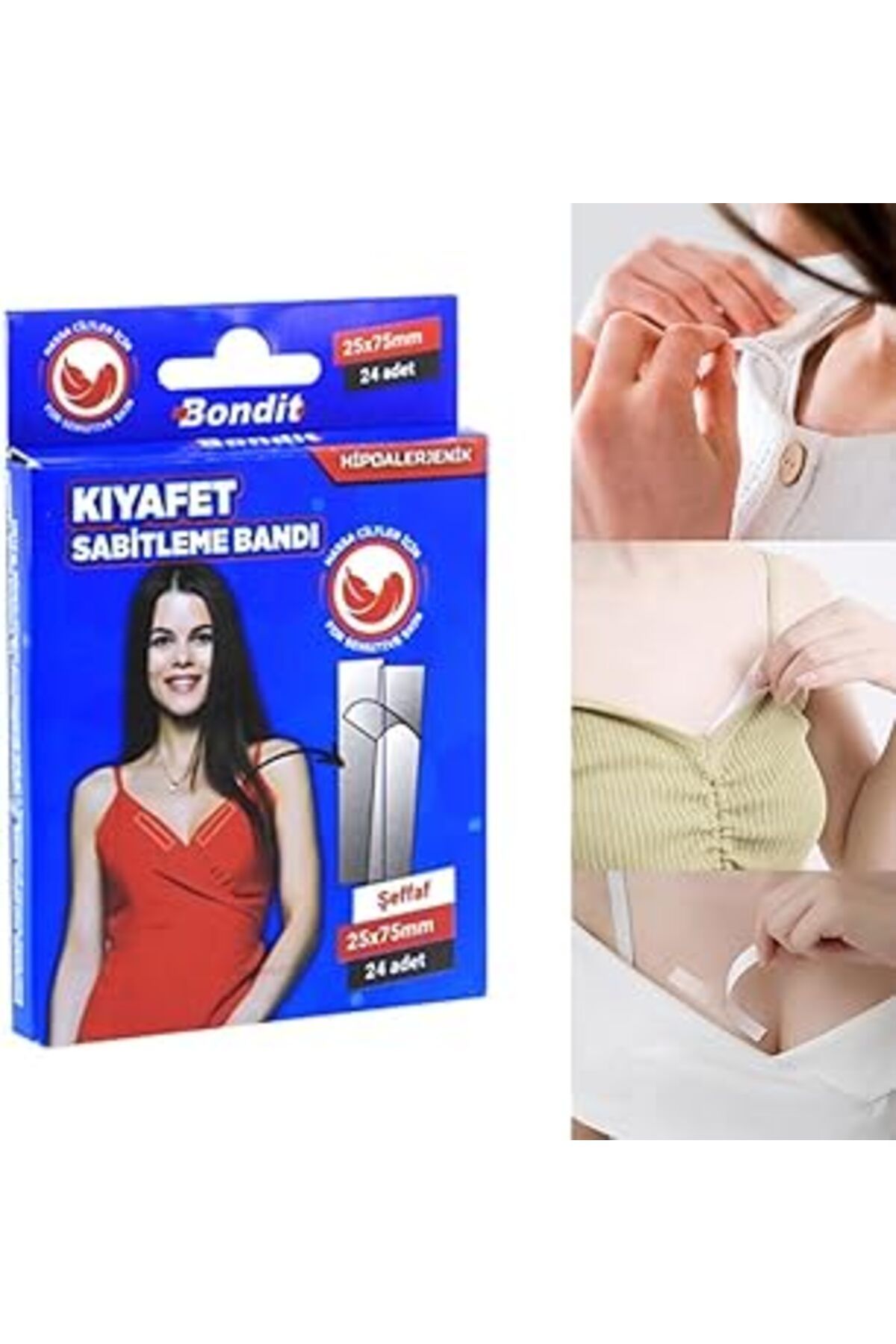 Pazarcan Telvesse Bondit Dekolte Takı Kıyafet Elbise Kaydırmaz Sabitleme Bandı 24Adet