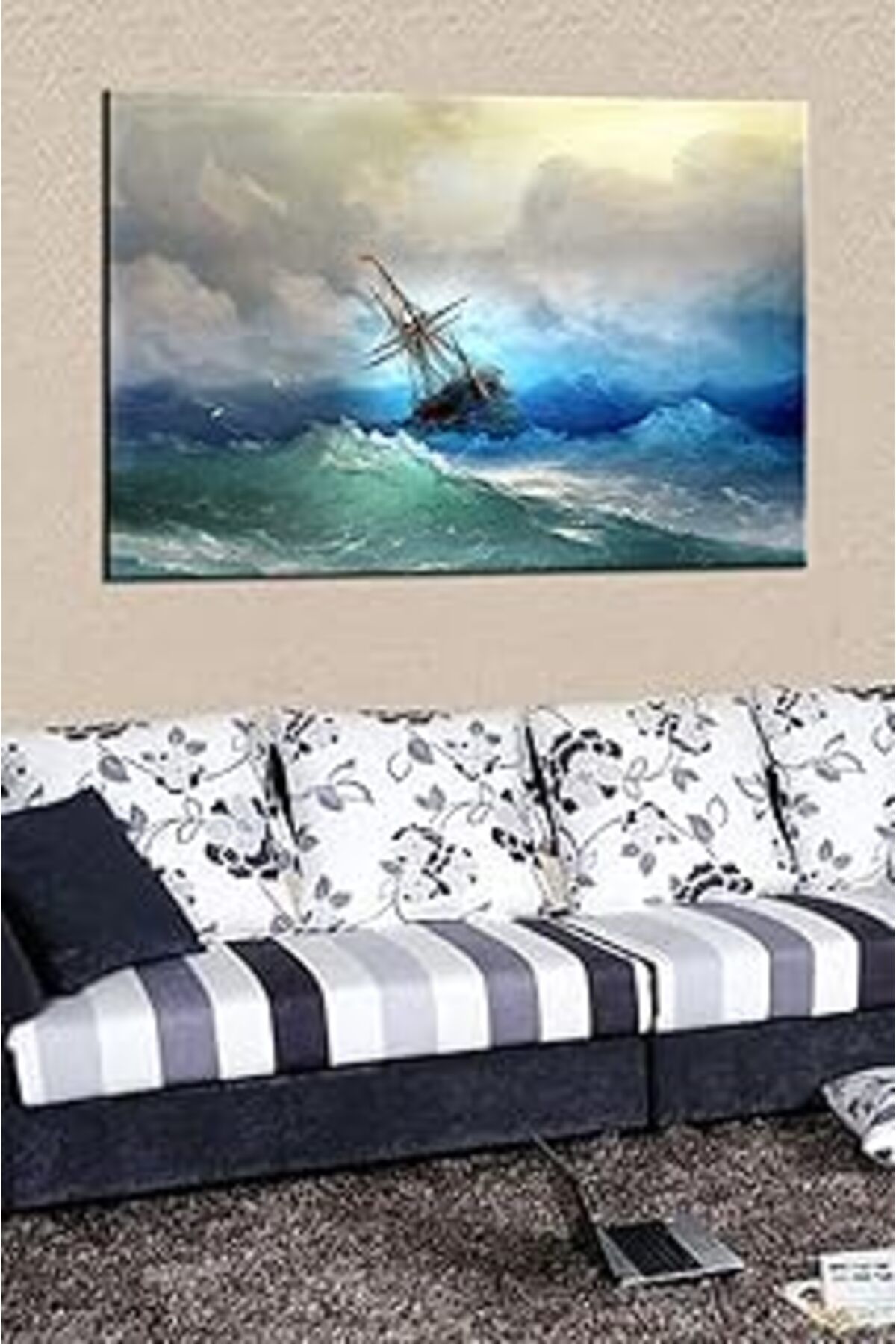 Pazarcan Talya Tablo Klasikler Manzara ..Aivazovsky Karadeniz Fırtına Gemi Deniz Yelkenli Tablosu 50X70 No-9