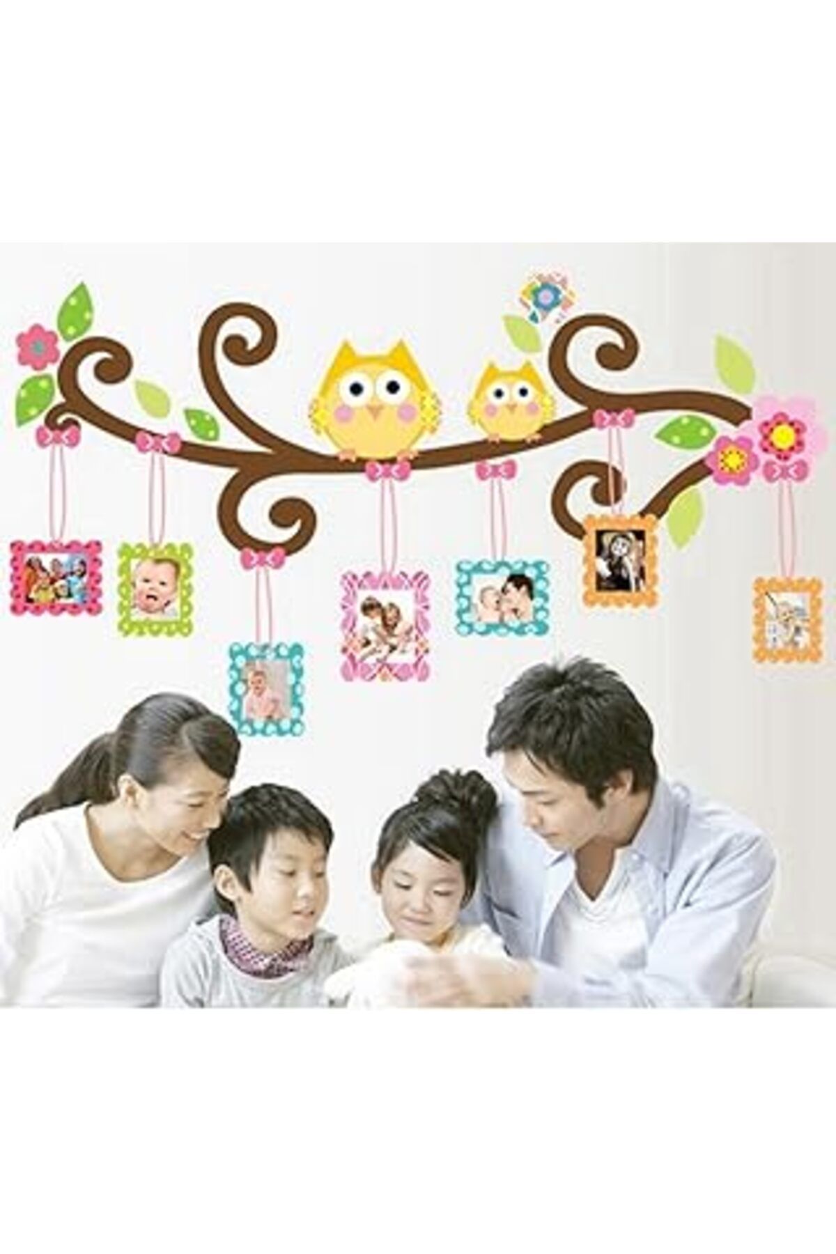Mu Art Crystal Kids Bebek Odası Dekorasyonu Renkli Resim Çerçeveli Baykuşlar Kendinden Yapışkanlı Pvc Duva