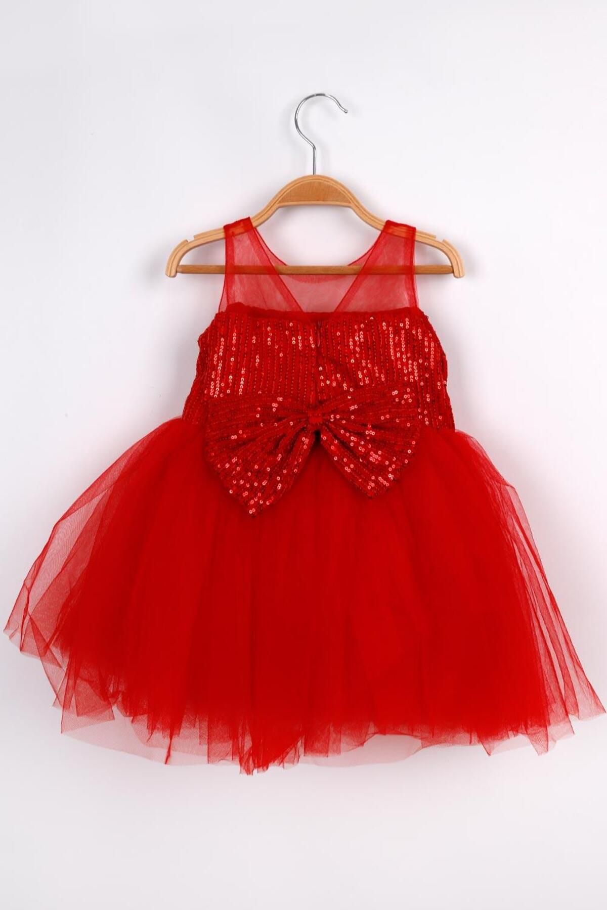 Le Mabelle-Red Sequined Accessory Detailed Girls' Dress - Balenca 5