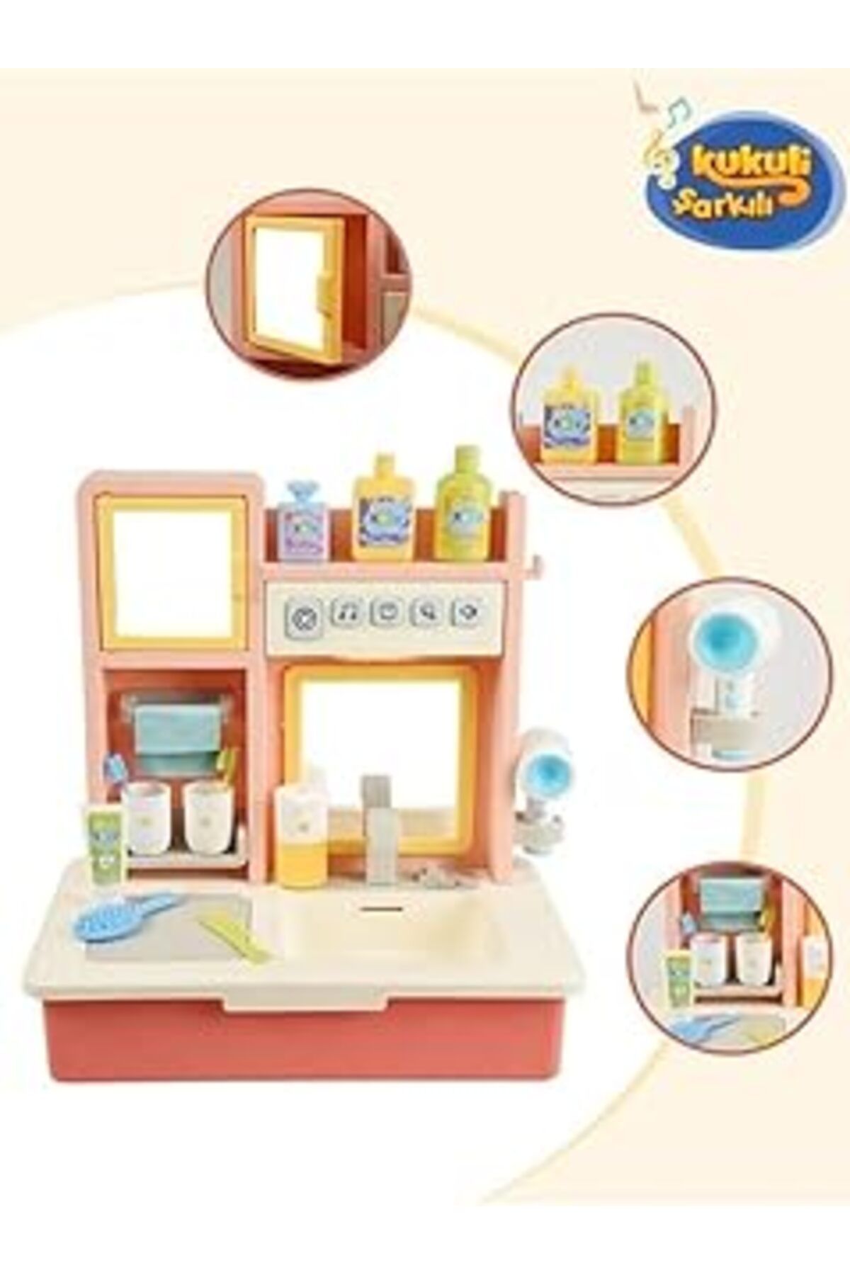 Pazarcan Sole Kukuli Şarkılı Eğitici Modern Banyo Seti Oyuncak Pembe Banyo