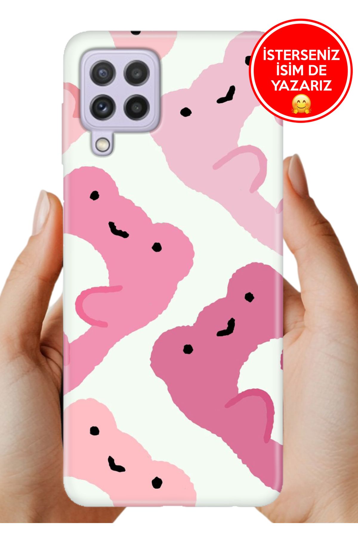 Cekuonline Samsung A22 Kılıf Desenli İsimli / İsimsiz Silikon Pink Frogs