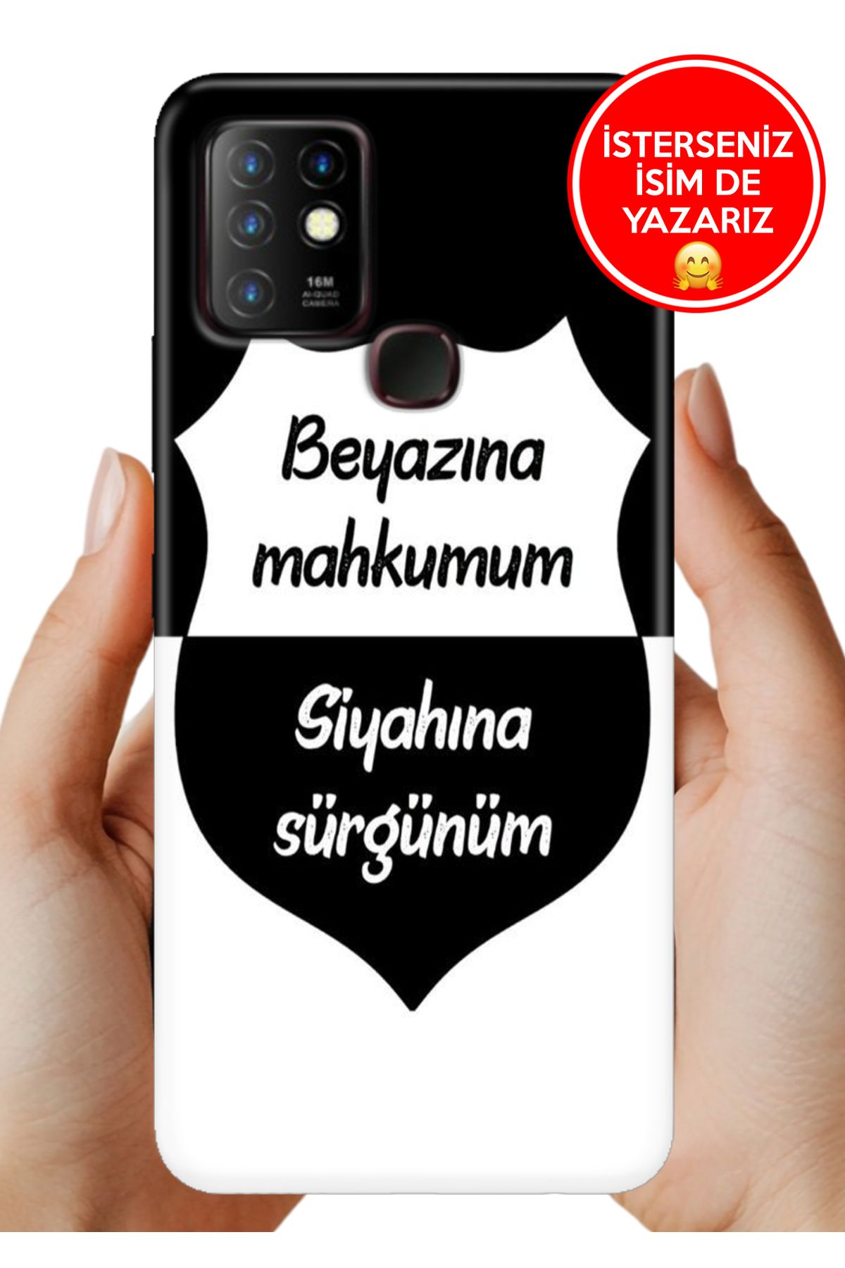 Cekuonline İnfinix Hot 10 Kılıf Tam Rubber Esnek Silikon Full Koruma Siyah Beyaz Aşkım