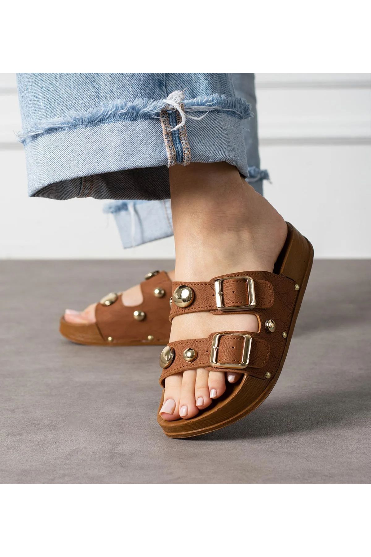 Lion-Orthopedic Insole Double Buckle Gold Accessory Slippers 2