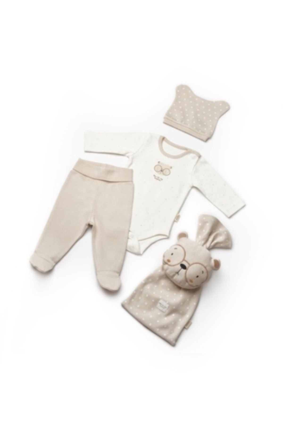 BabyCosy Organic Wear Keseli Oyuncak Set (1 Adet Patikli Pantolon/1 Adet Uzun Kollu Badi/1 Adet Şapka),%100 Organik Pamuk