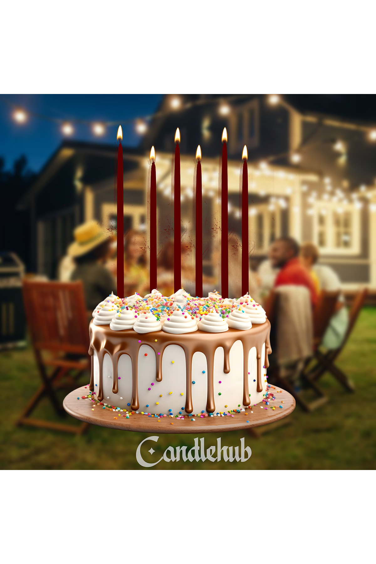 CandleHub Uzun Metalik Kırmızı Parti/Pasta Mumu 20cm x 6 Adet