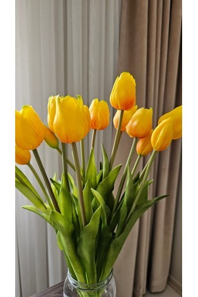 Omelas Yapay Çiçek Islak Lale Demet Islak Dokulu Kaliteli Sarı 45 Cm. 7 Dallı...