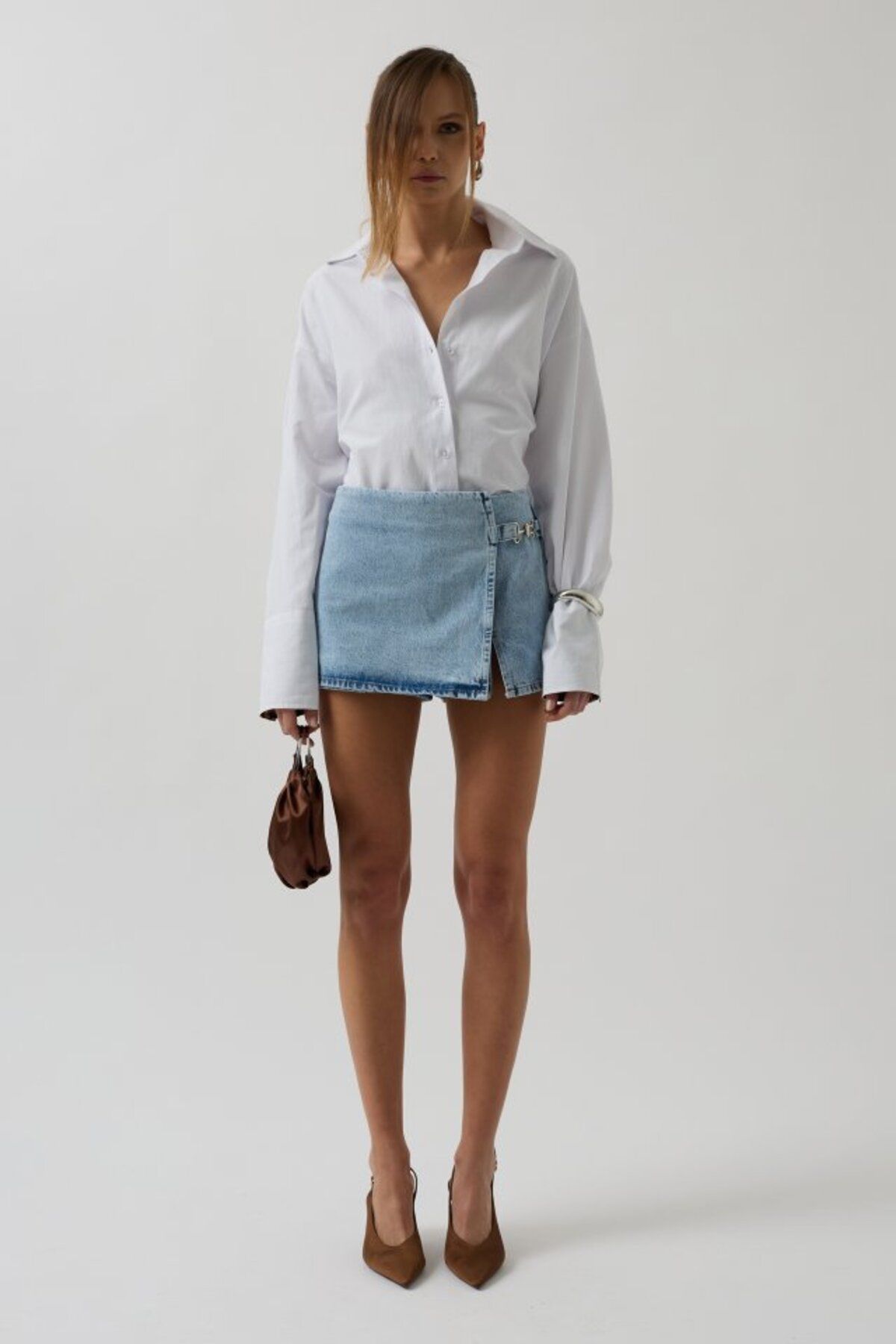 hepimiz alalım-Belt Detail Denim Shorts Skirt 2