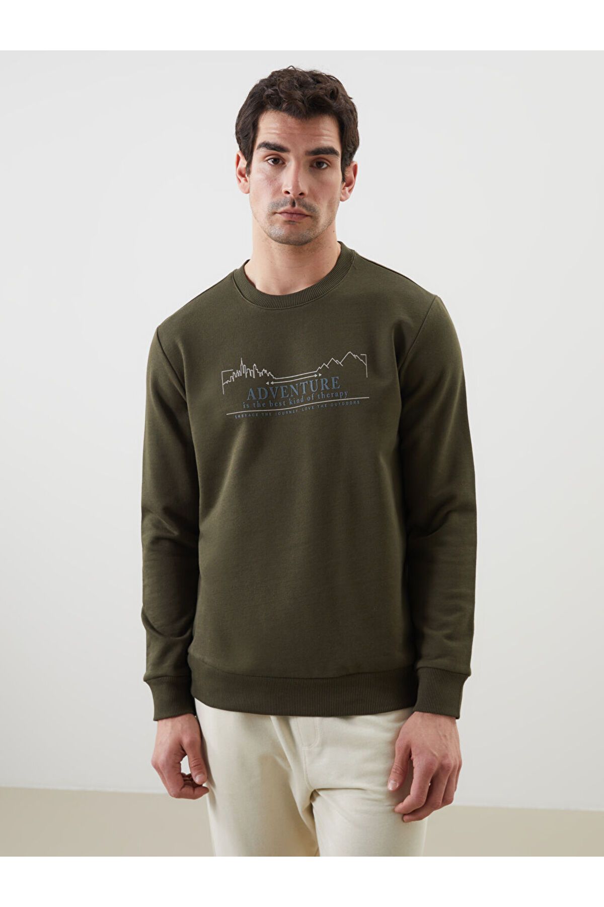 LC Waikiki Bisiklet Yaka Baskılı Erkek Kalın Sweatshirt