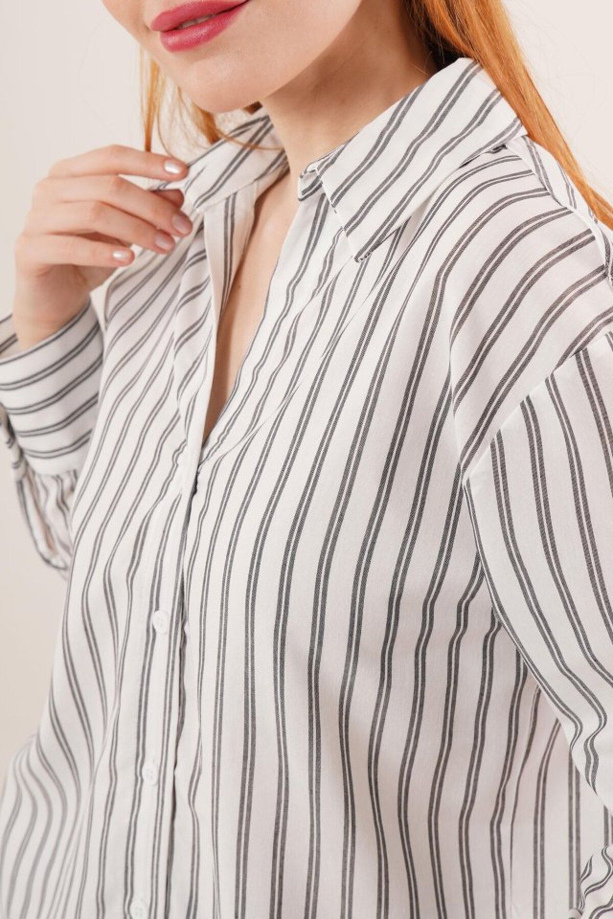 TUA MODA-Tua Moda Double Line Transition Button Gray Shirt 4
