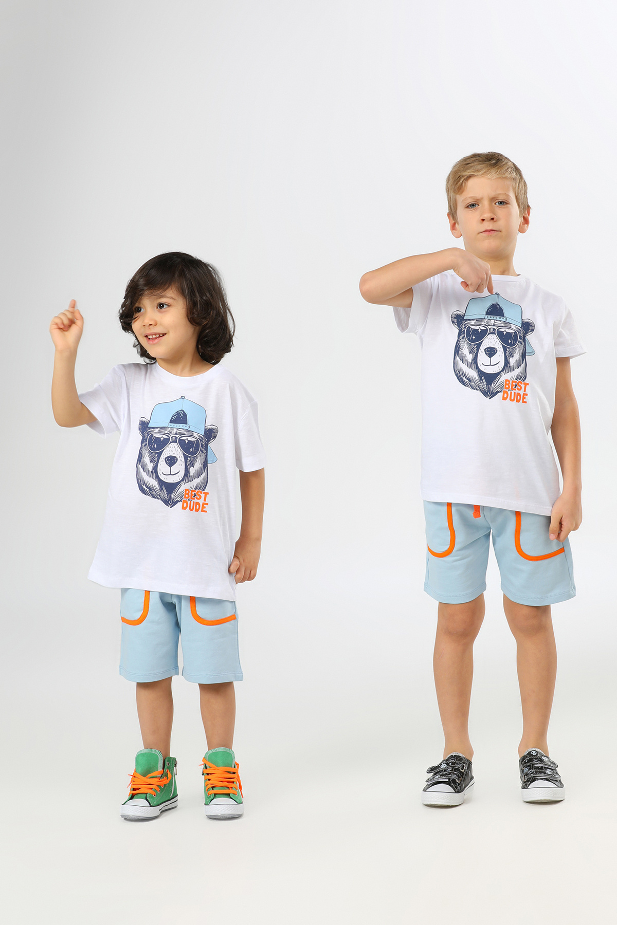 Anfura-Boy's Bear Printed Shorts Set - 100% Cotton, Summer, Comfortable and Stylish Sports Combination 2