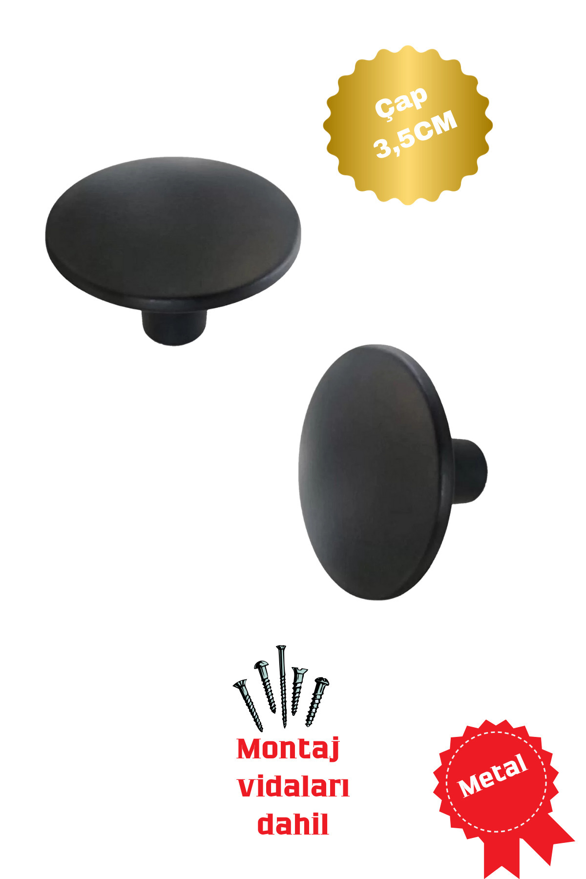 fds MANTAR MAT SİYAH MOBİLYA KAPAK ÇEKMECE MUTFAK DÜĞME KULPU (ÇAP 35MM)