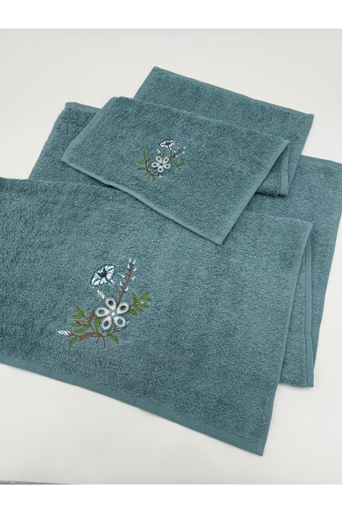 AYHANHOME-3D Embroidered 1 Piece 50X90 Face Towel and 1 Piece 30X50 Kitchen Towel, Dowry & Gift Set 3