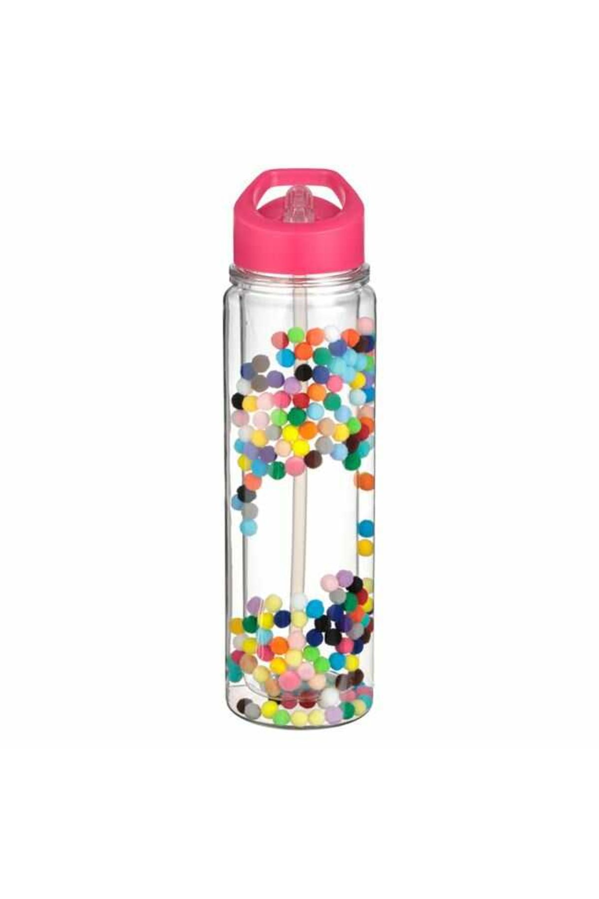 Micostore Sticla De Apa Copii, Cu Pai Si Manere, 500 Ml, Perete Dublu Cu Pompon, Transparenta - Mărime unică
