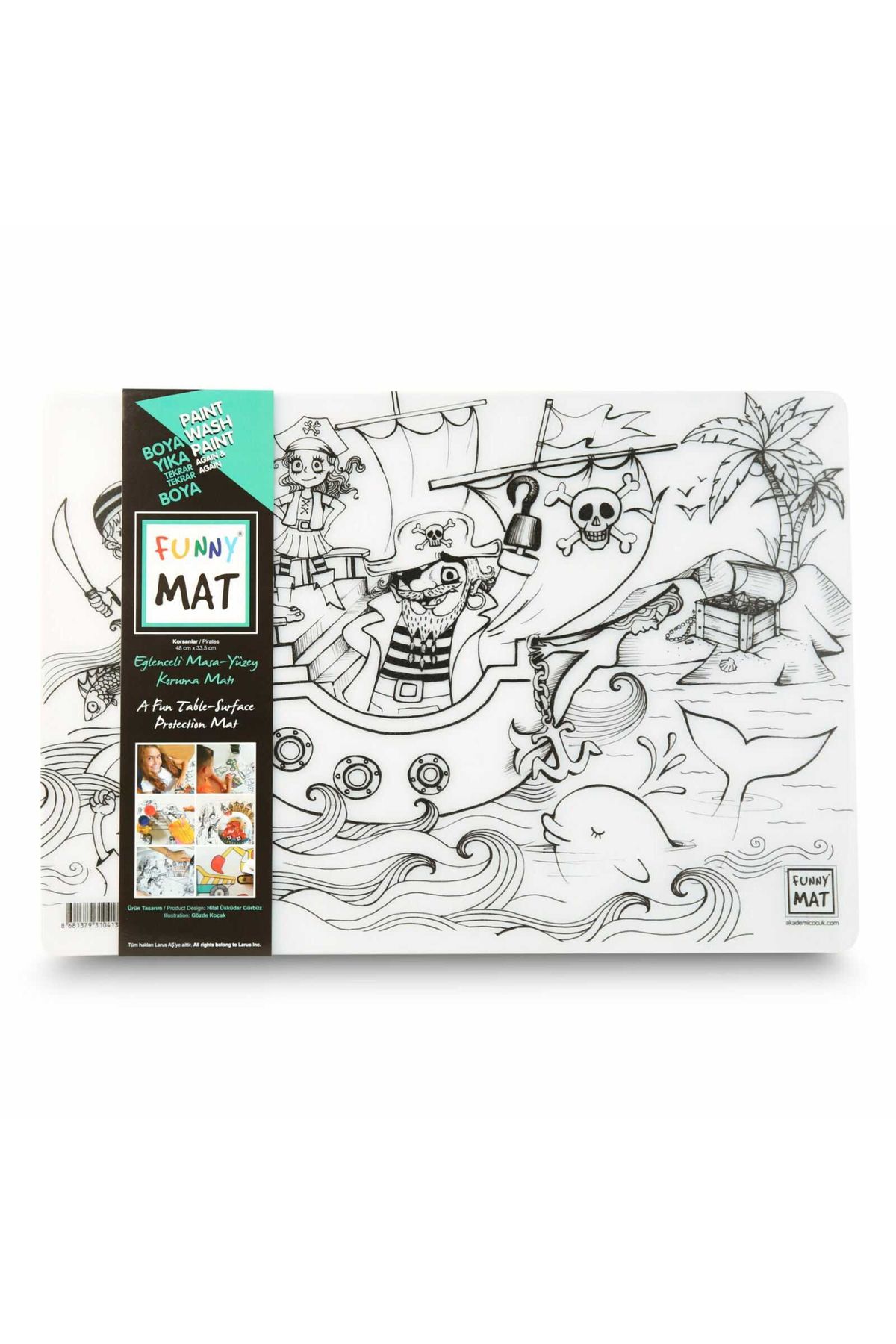 Funny Mat-Plansa cu Desene de Colorat, Model Pirati, Reutilizabila, Fise de Colorat pentru Copii, 48 x 33.5 cm 3