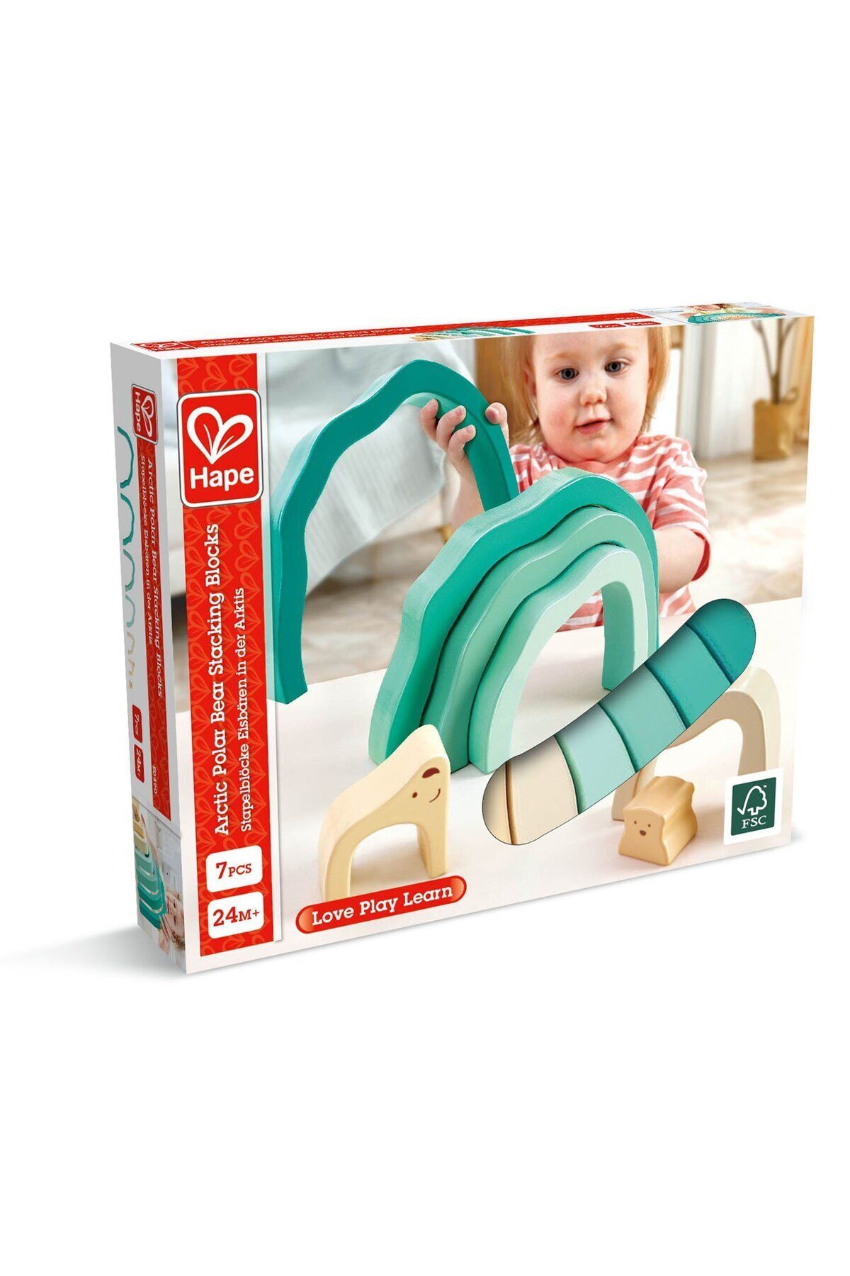 Hape-Jucarie din lemn de stivuit - Urs polar (7 piese) 1