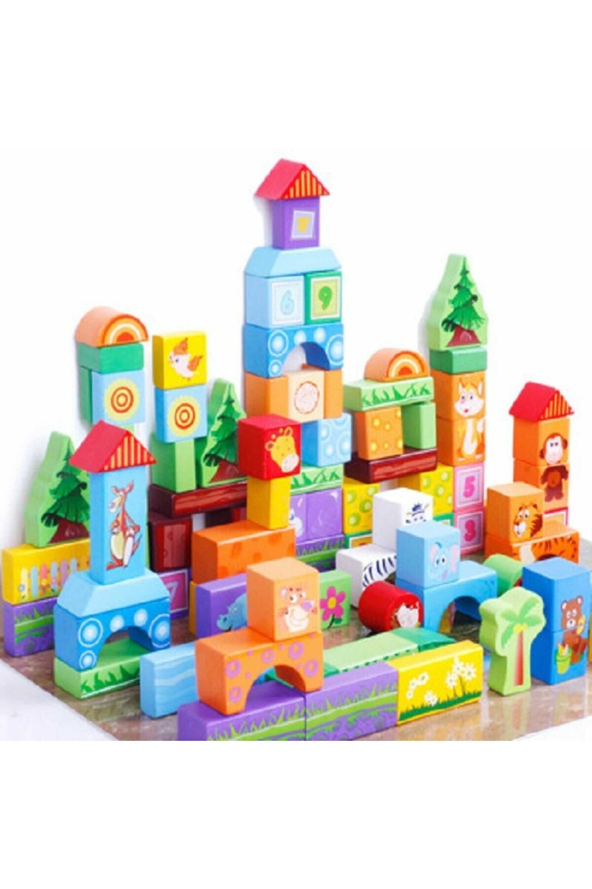 Micostore Σετ 100 Ξύλινων Τουβλάκια, Χαριτωμένα Ζωάκια, Παιχνίδια Beilaluna, Ζώα