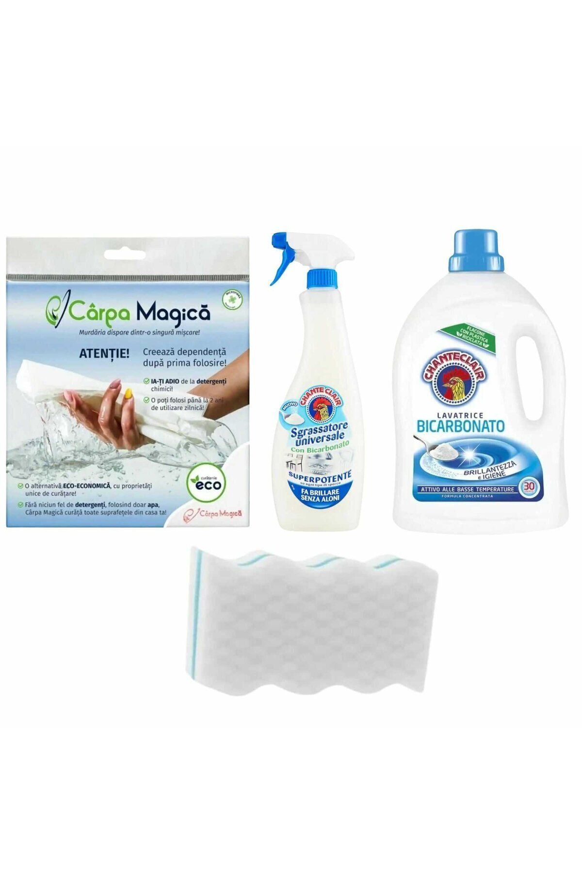 chante clair Pachet Curatenie Carpa Magica + Chanteclair Sgrassatore + Chanteclair Det Cu Bicarbonat + Burete - Mărime unică