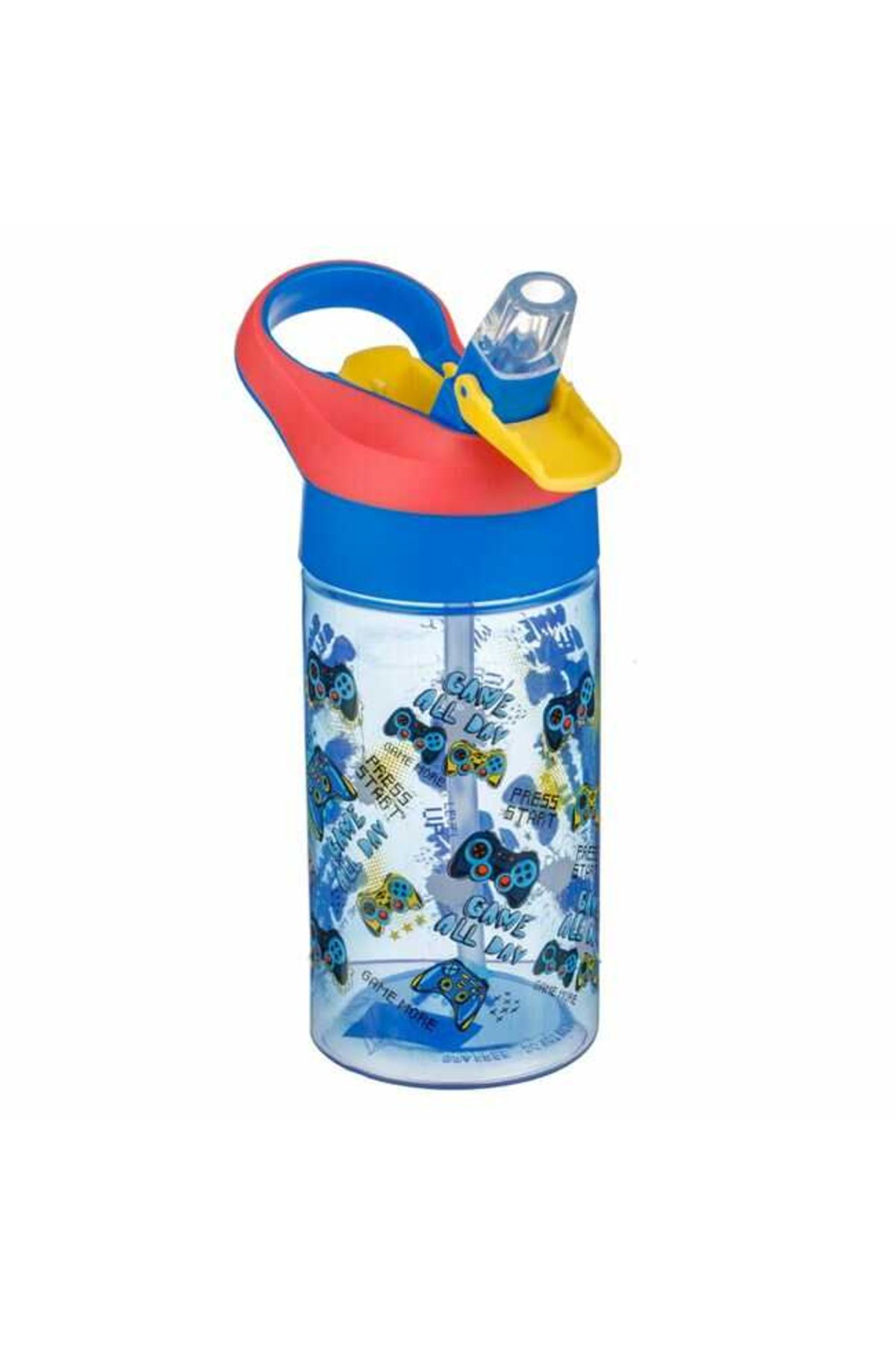 Micostore Sticla De Apa Copii, Bidon Cu Pai, 500 Ml, Gamer,,albastru/transparent, Pop Up, Scoala Si Gradinita - One Size
