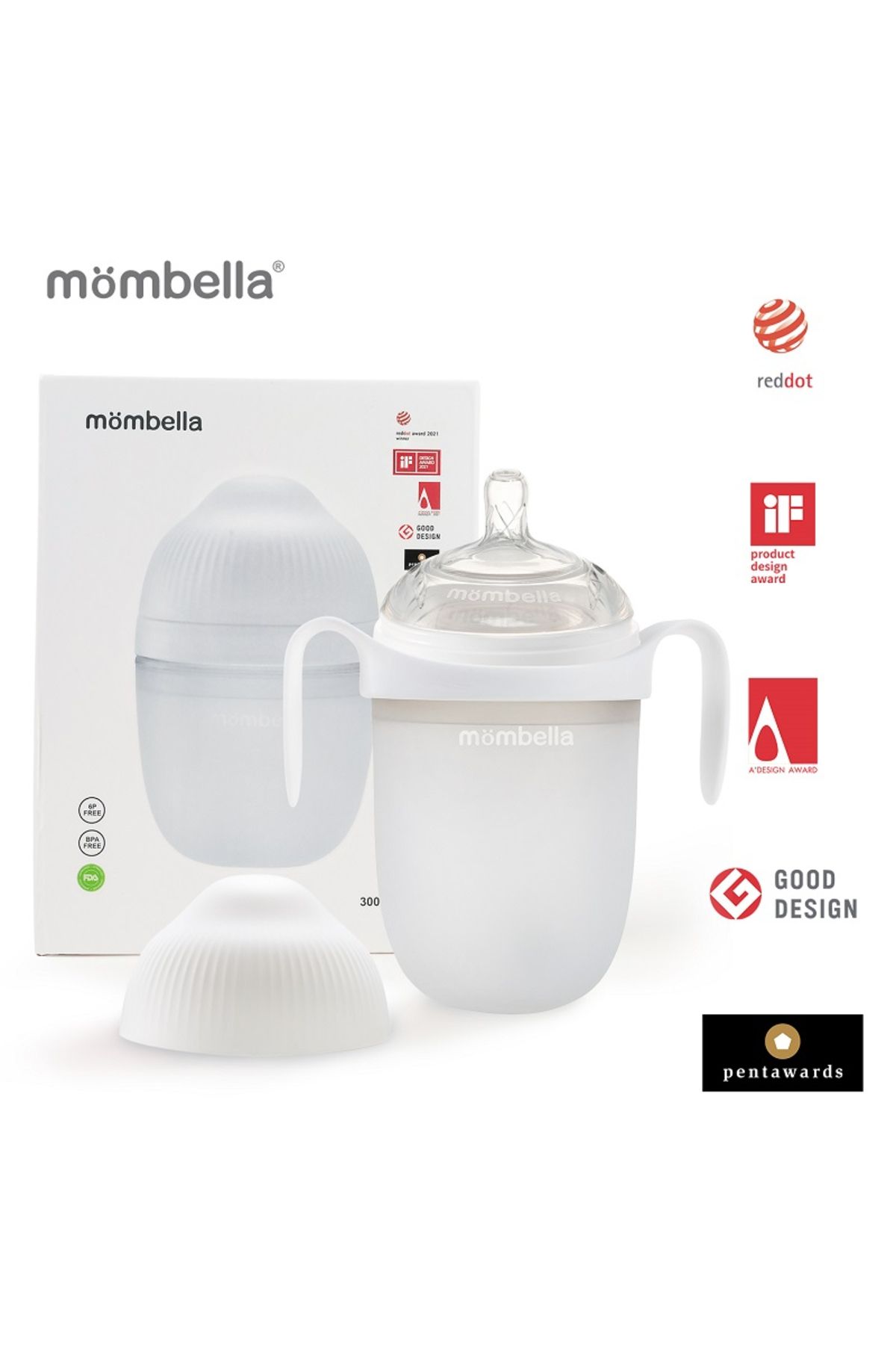 Mombella Biberon Anticolici, 300ml, Tetina 360a, Sa Xl Flux Consistent, 100% Siliciu, Fildeș - One Size