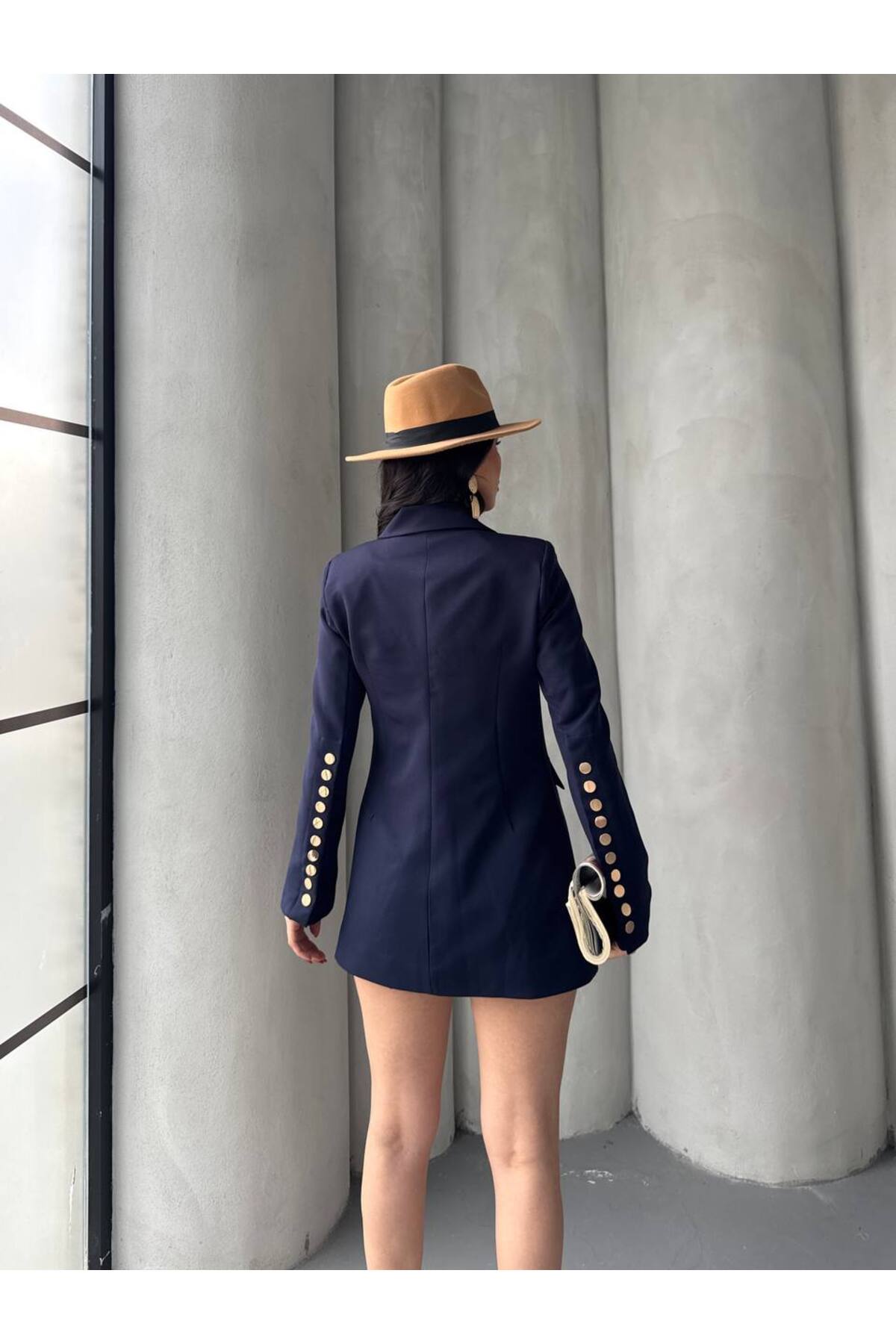 Trend Women's Gold Snap Detail Design Long Blazer Jacket - Görsel 6