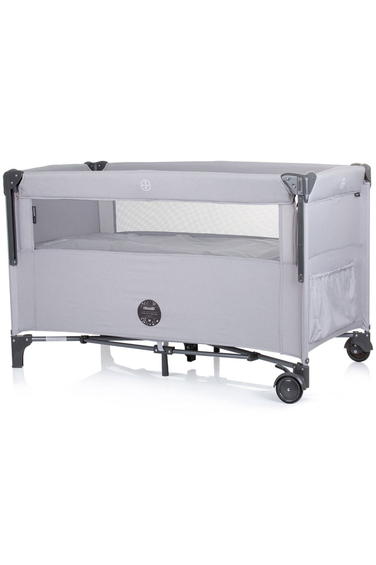 Chipolino-Relax Ash Grey Linen Folding Cot With Sliding Side 2