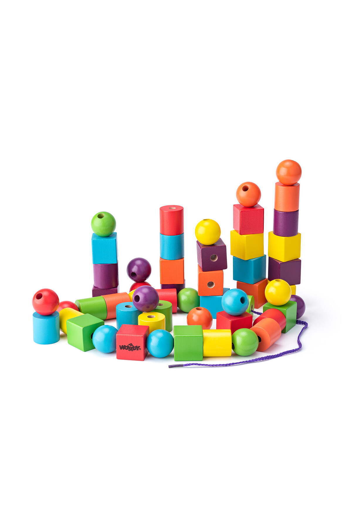 Woody Jucărie Din Lemn - Mărgele Maxi De Înșirat (60 Bucăți) - One Size