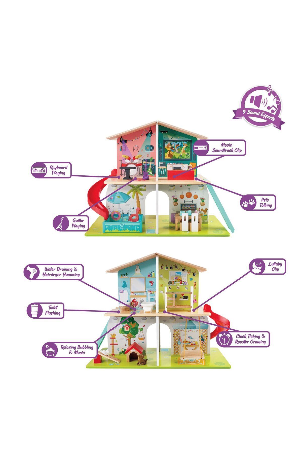 Hape-Jucarie - Casuta de papusi cu mobila (8 camere si 9 efecte muzicale) 3