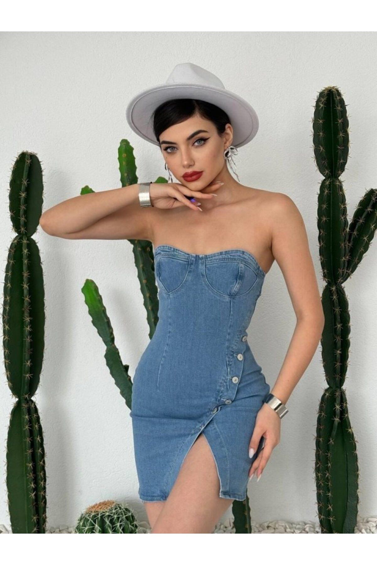 fh fashionhere Nerg Düğme Detaylı Elbise