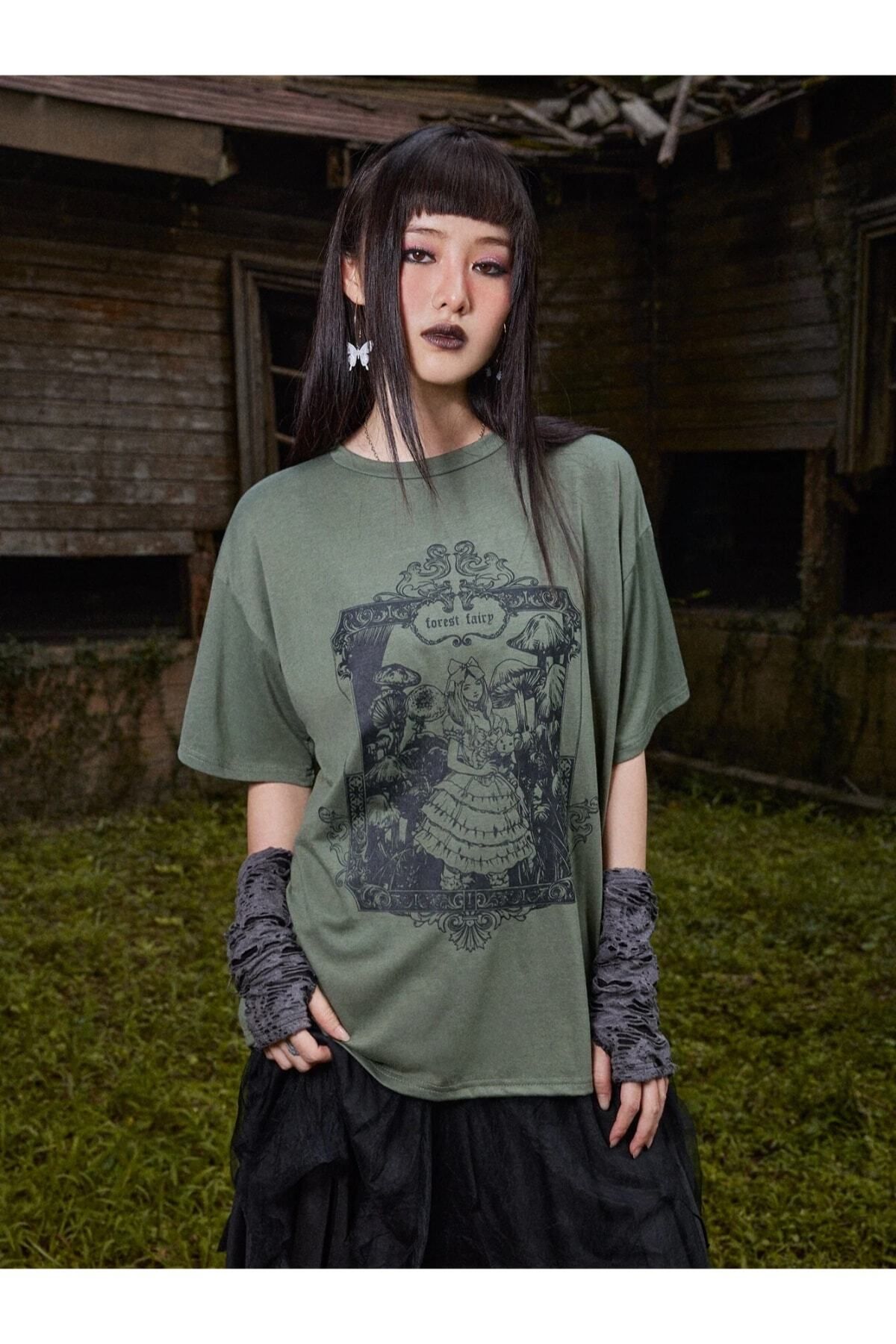 Tarzsokak Orman Perisi Forest Fairy Baskılı Gothic Oversize