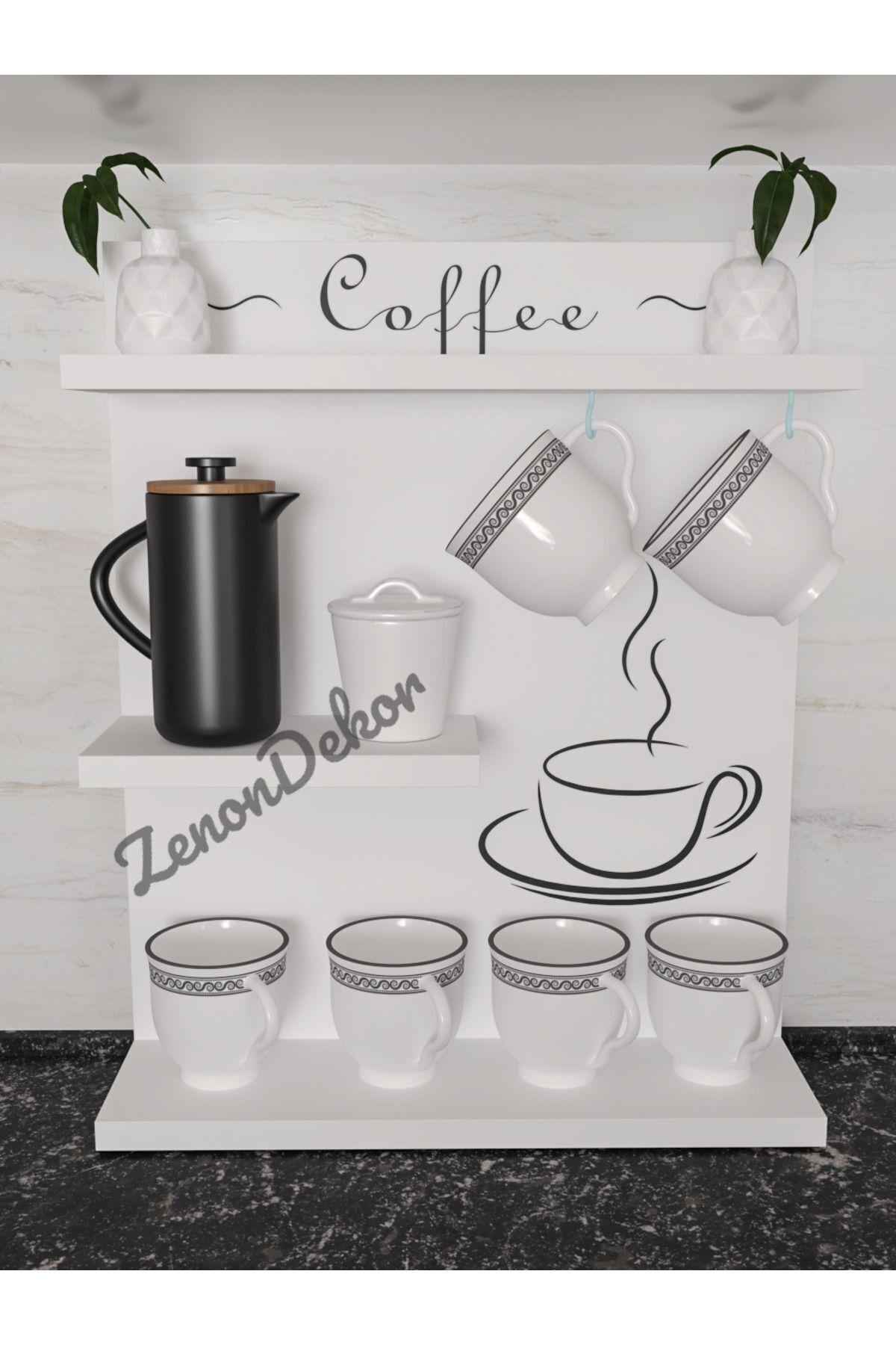 St Morritz 1 Yıl Kahve Köşesi Mutfak Rafı Coffee Bar Terek ( %100mdf) TR Klasik Beyaz MDF Retro