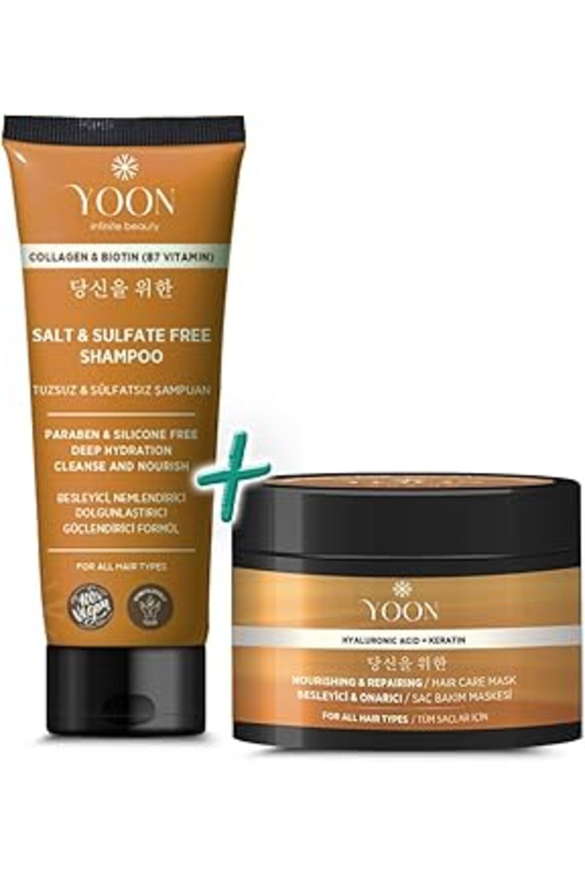 Mu Art Ahşap Yoon 2'li Vegan Tuzsuz Şampuan & Saç Bakım Maskesi 250ml, Hyaluronik Asit, Keratin, Kolajen Ve Içer