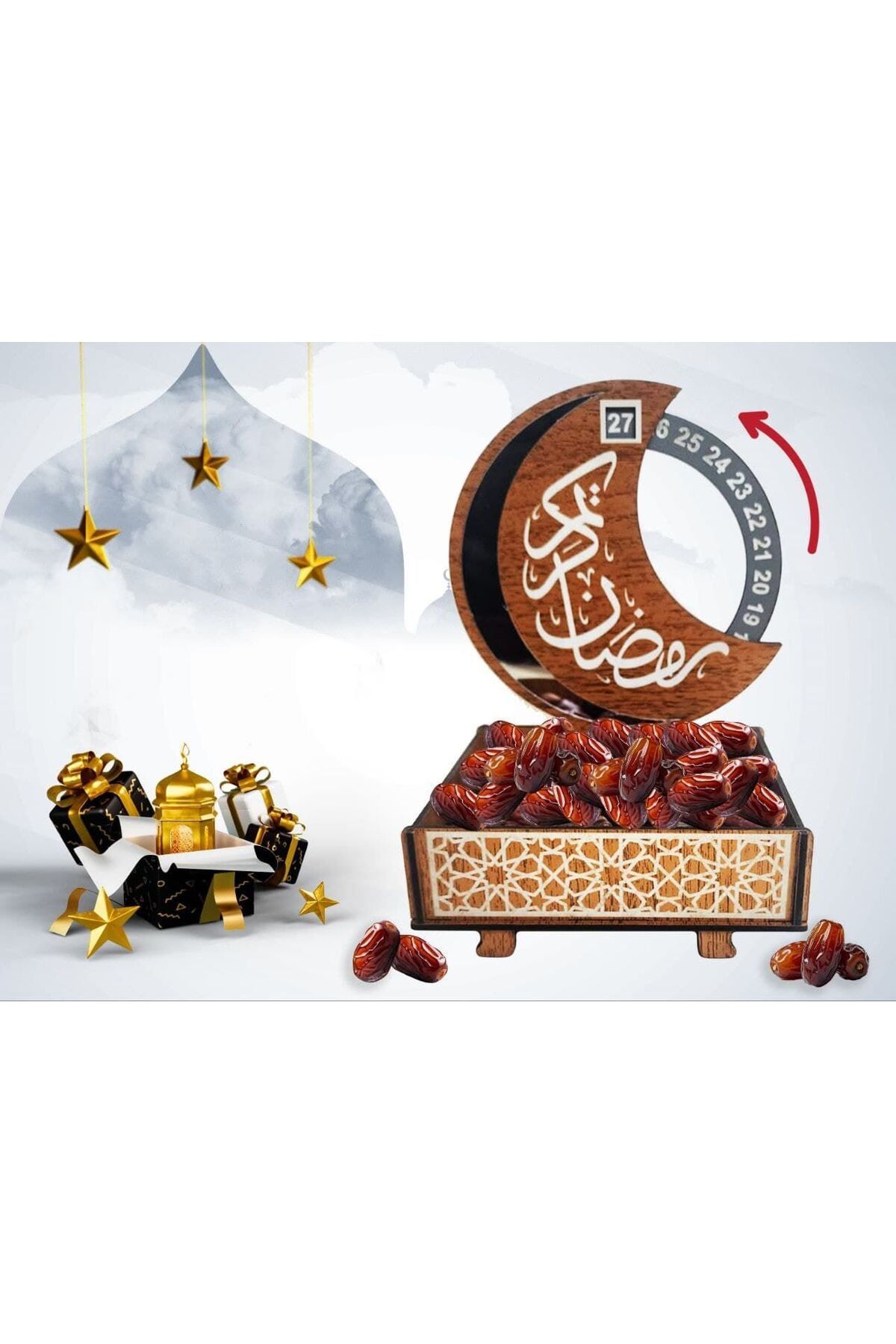 skycott Deliciu Turcesc Din Lemn Special Pentru Ramadan, Ciocolată, Curmale Și Nuci, Farfurie Decorativă, Calendar De Ramadan Din Lemn - One Size