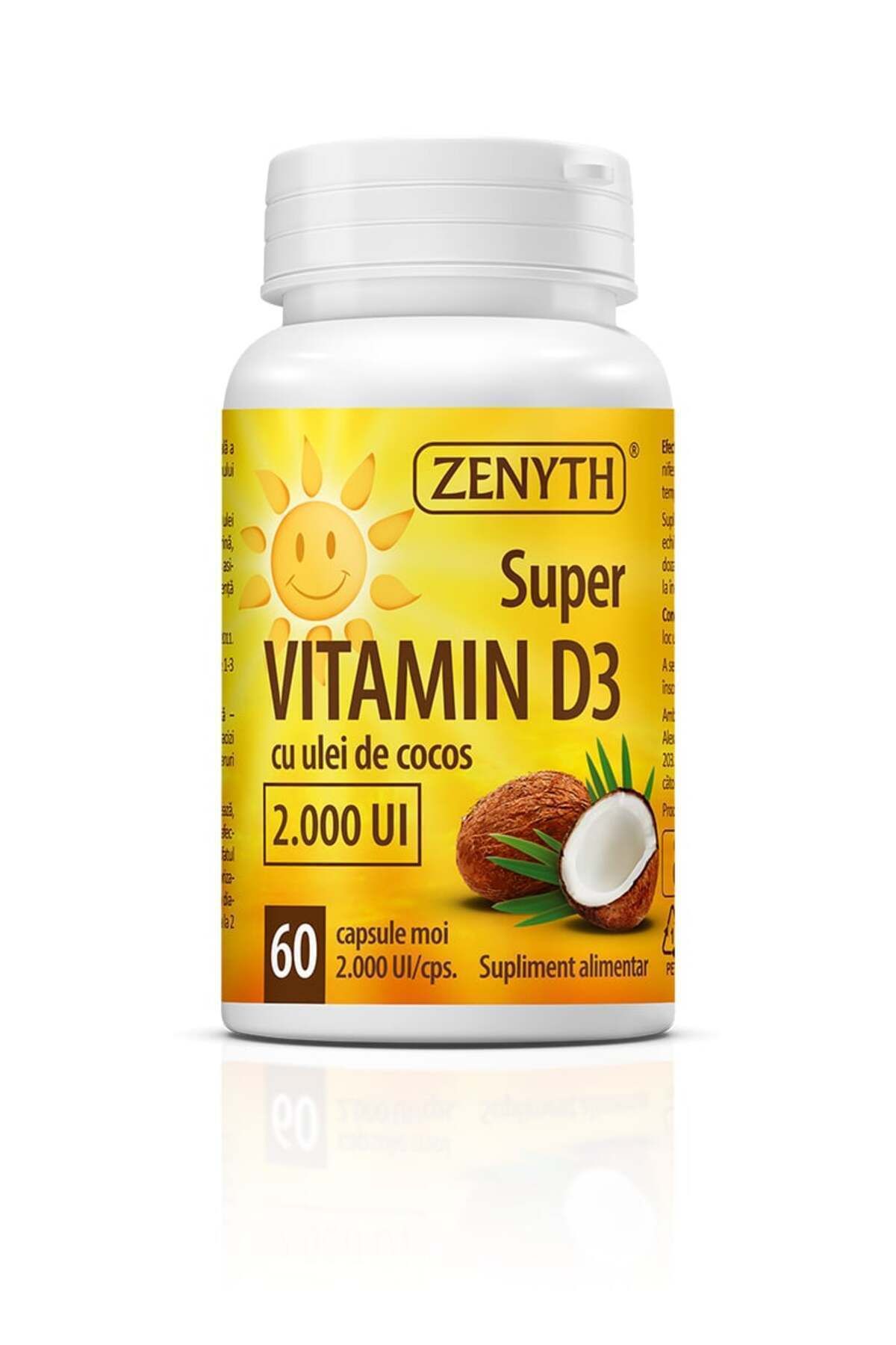 ZENYTH Super Vitamin D3, 2000 Iu, 60 Capsules, With Mct Coconut Oil, - One Size