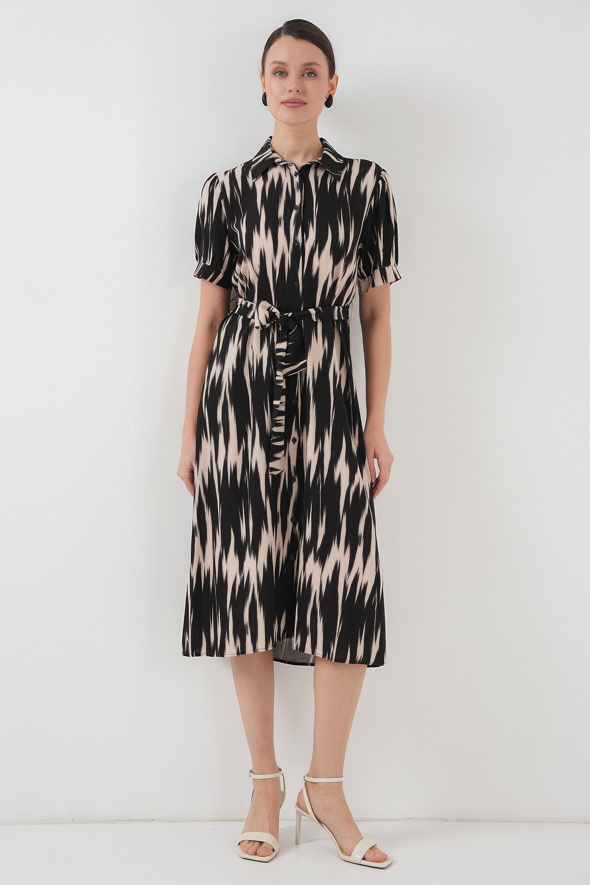 Bigdart-Gemustertes Kurzarmkleid 2532 - Schwarz 3