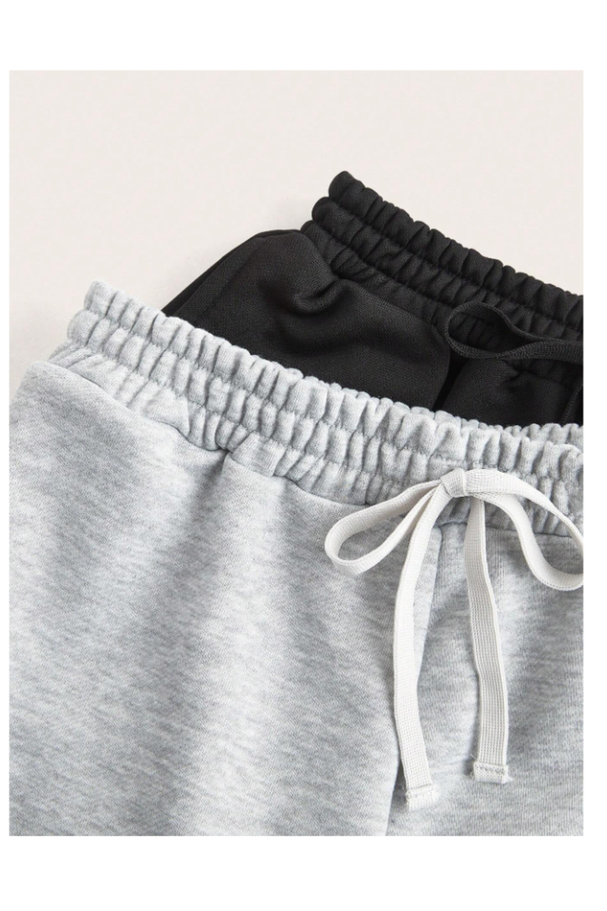 yx yustex sport  İKİLİ Kışlık Şardonlu Kadın Siyah-Gri Baggy Bol Kesim Esnek Rahat Kumaş Eşofman Altı ŞAH MODA - Görsel 5