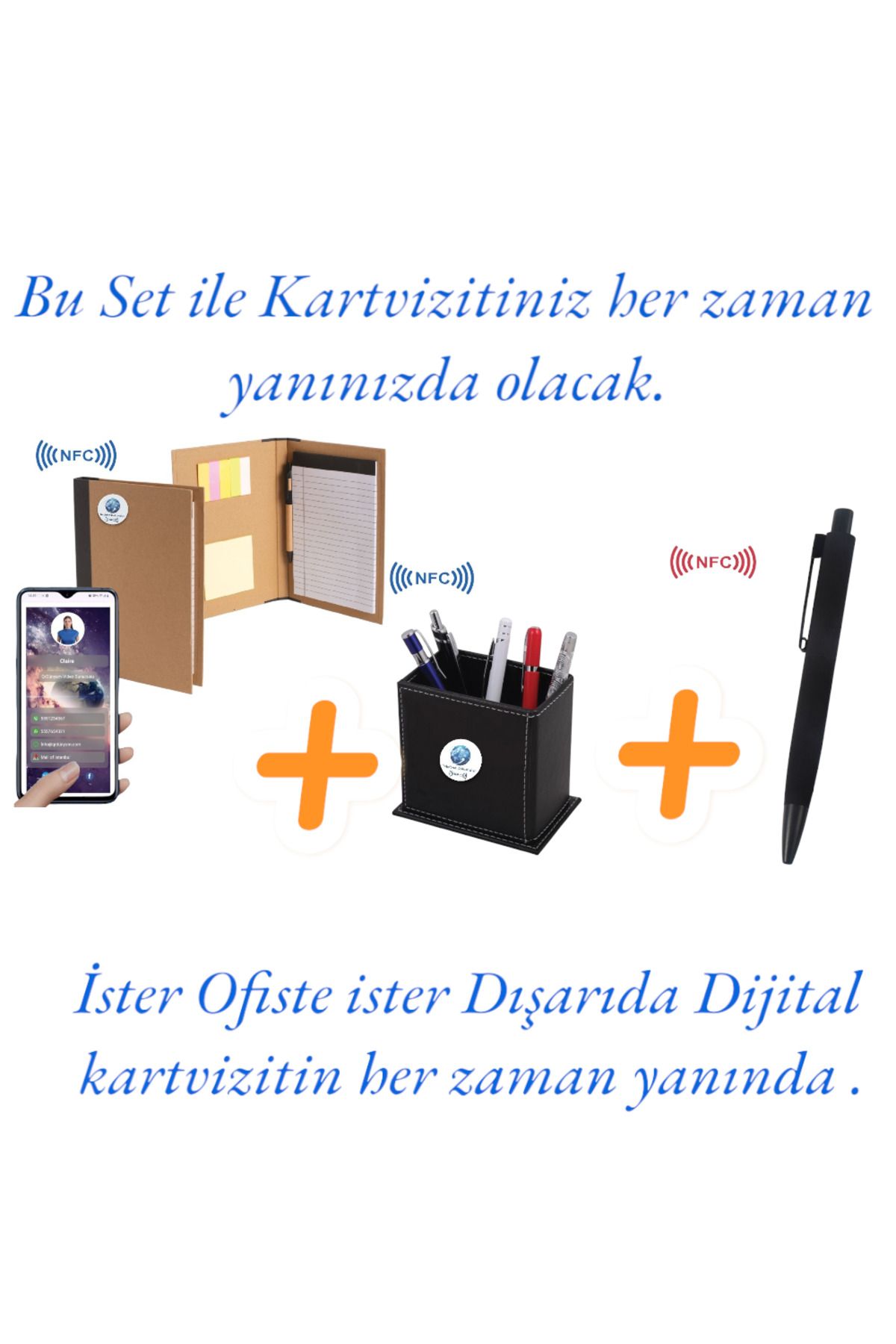 Papatya Silver 3 Lü Set  Dijital Kartvizit özellikli (Kalemlik+Not defteri+Kalem)