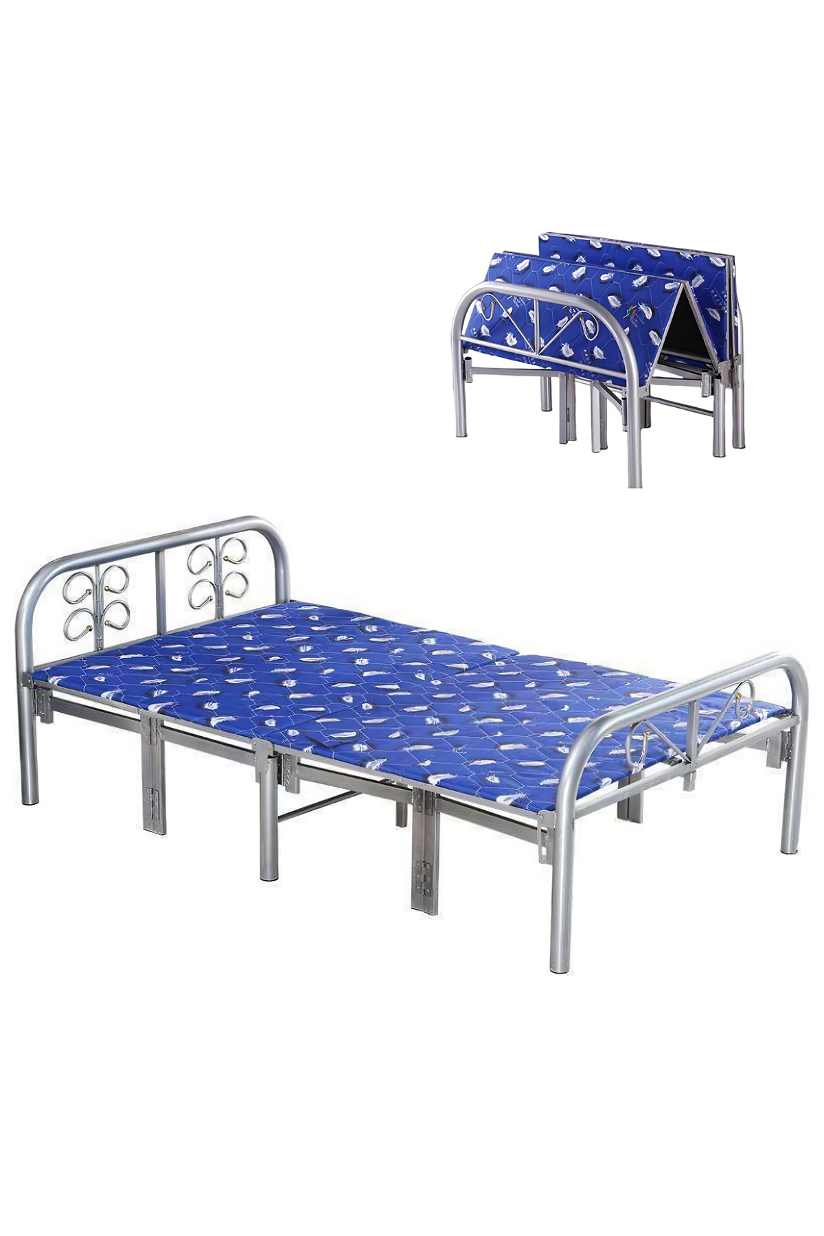 سرير فردي قابل للطي مصنوع من منصة معدنية فولاذية متينة مقاس 190 × 90 سم