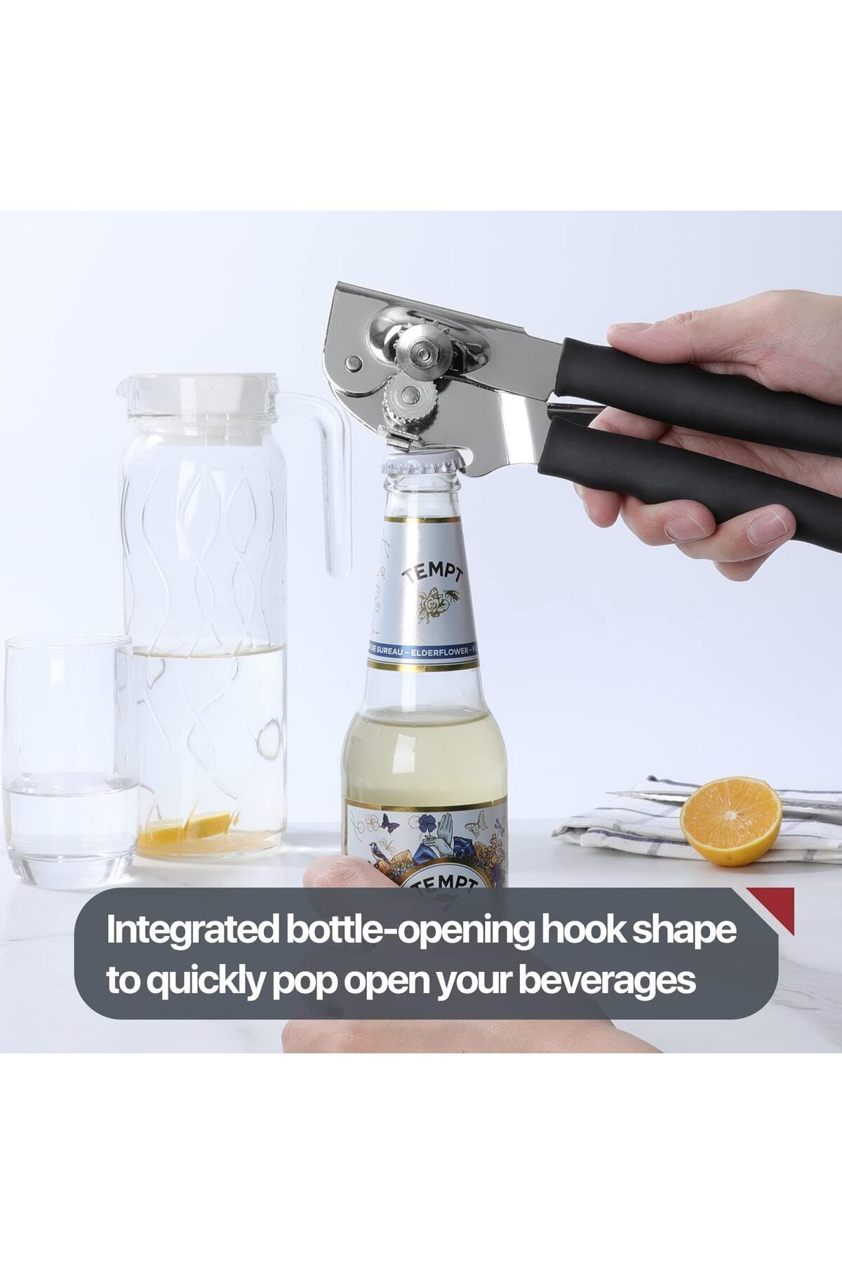 COOYA-Commercial Crank Can Opener, with Extra-long Handles,  Stainless Steel, for Home, Kitchen, Black 5